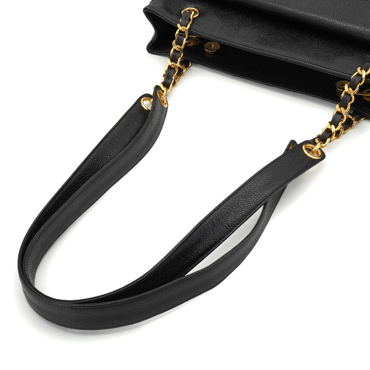 LUXURY PROMISE VINTAGE CHANEL TURN LOCK CHAIN TOTE BAG BLACK CAVIAR SKIN GOLD HARDWARE 90340135