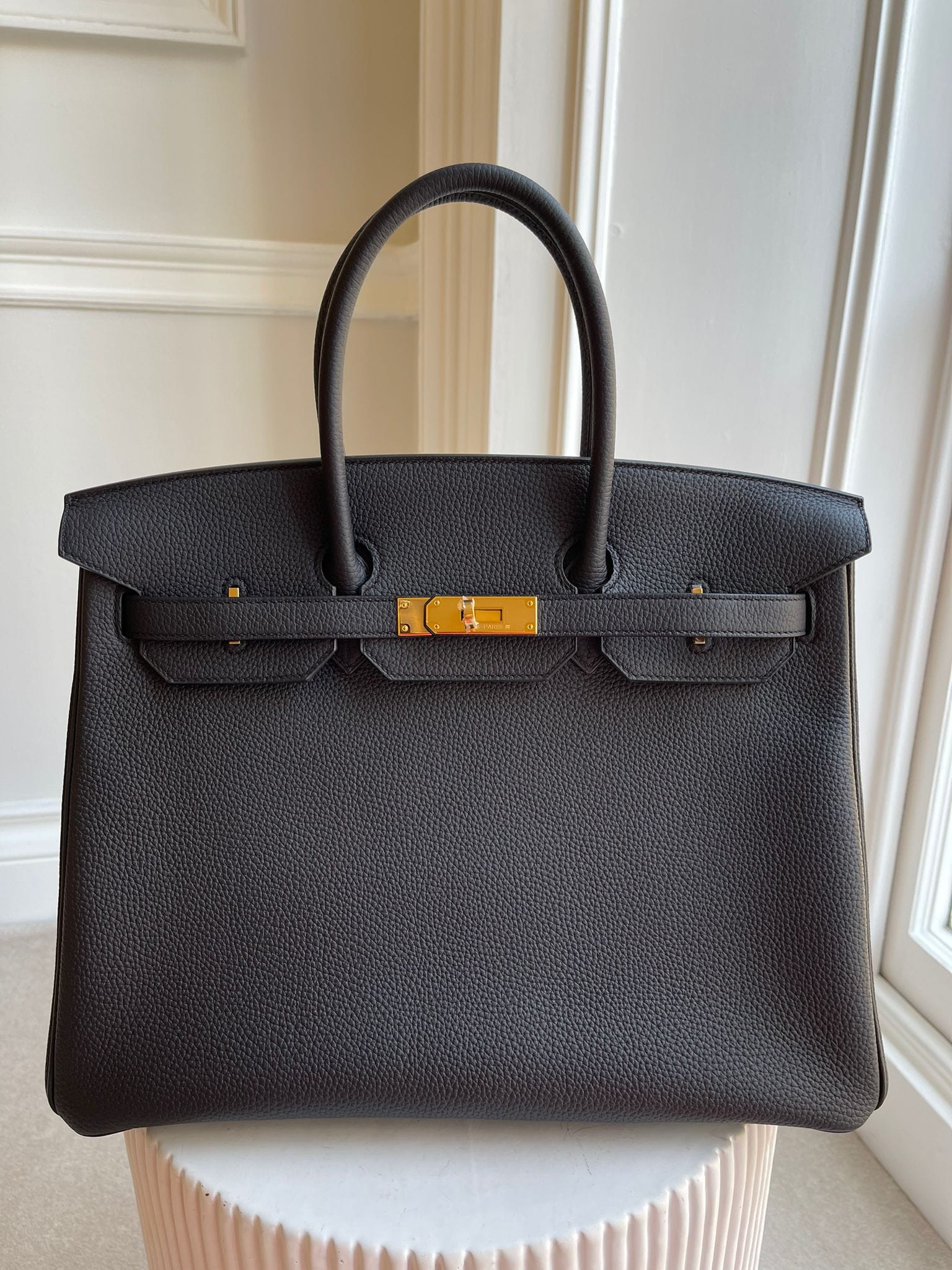 LuxuryVault 35cm Hermès Birkin in Black Togo Leather with Gold Hardware C Stamp -01B35694