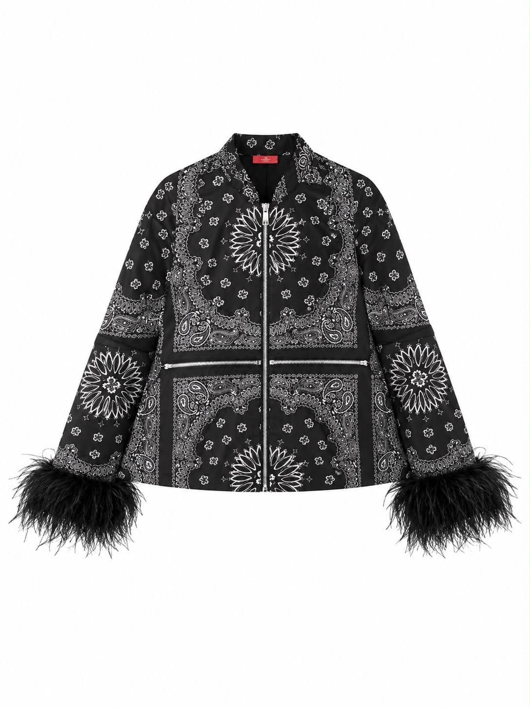 Maison Clad CAPE BOMBER OSTRICH FEATHERS BANDANA BLACK MCL13058