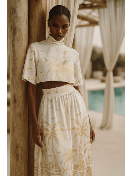 Maison Clad CROP SHIRT PALM GOLD GODDESS OFF WHITE MCL11507 - NO BESPOKE AVAILABLE