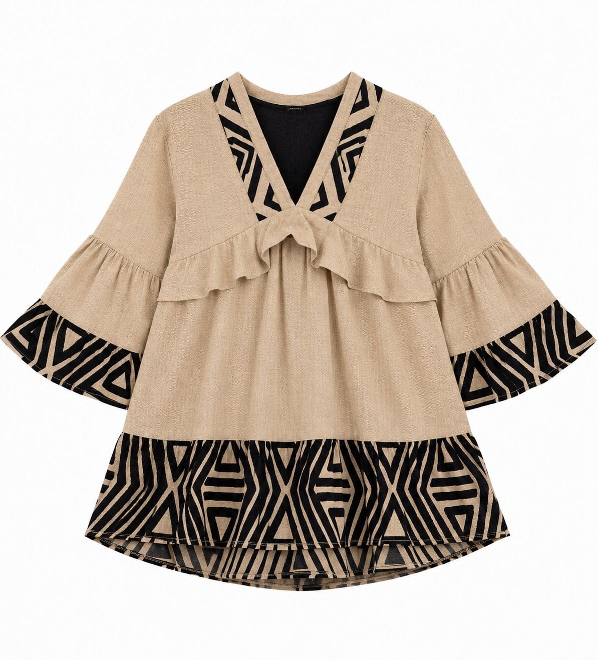 Maison Clad DRESS FRILLS BEIGE BLACK MCL11905