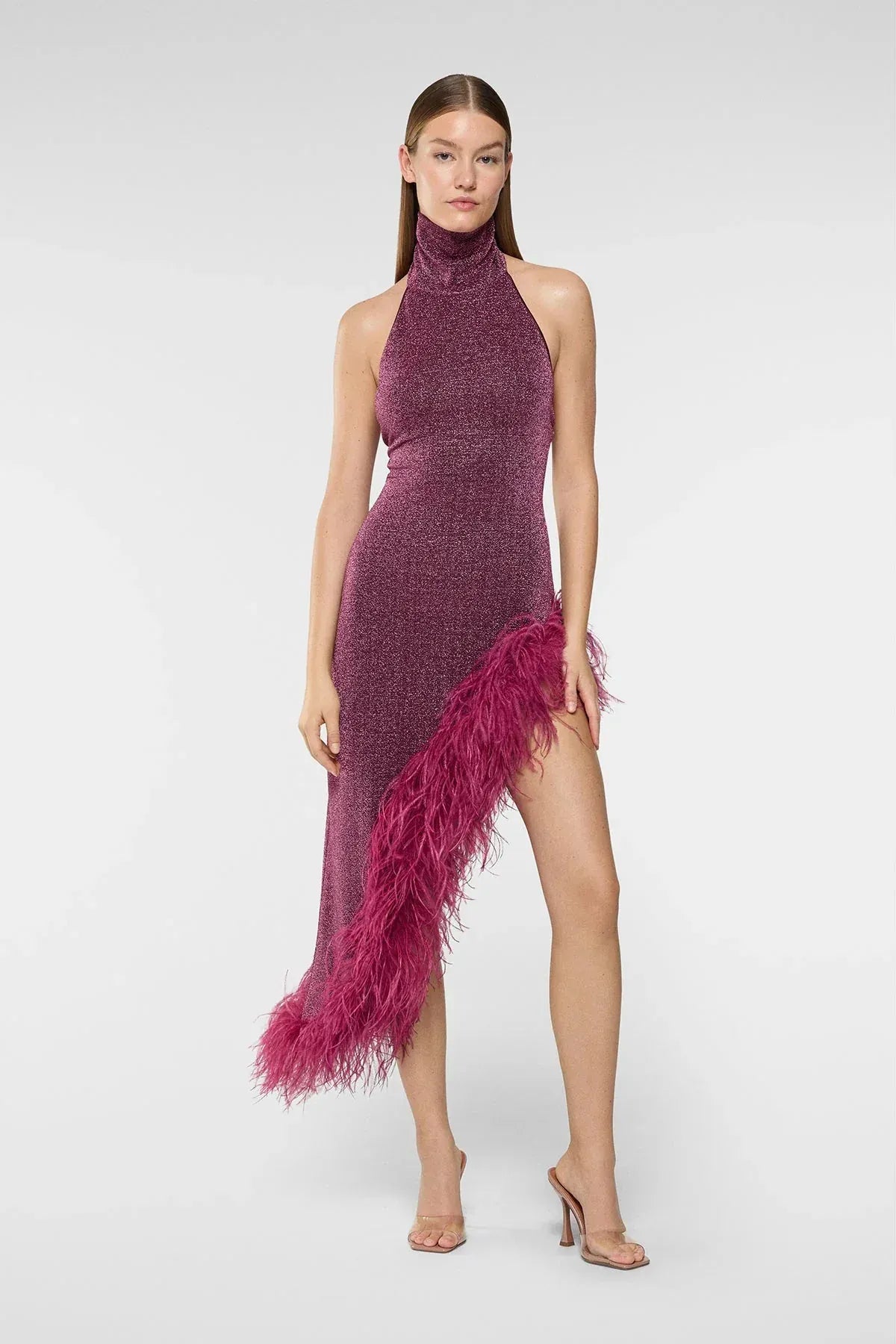 Maison Clad OSEREE LUMIERE DRESS FEATHERS AUBERGINE MCL12406