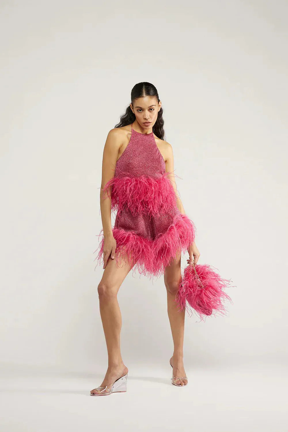 Maison Clad OSEREE LUMIERE TOP PINK OSTRICH FEATHERS MCL12395
