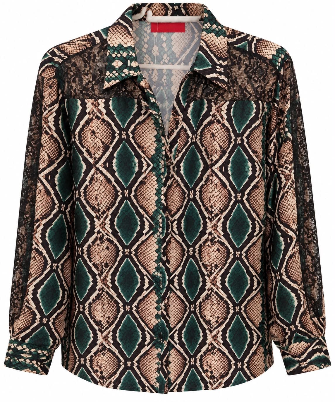Maison Clad SHIRT BIANKS GREEN PYTHON BROWN LACE MCL13446