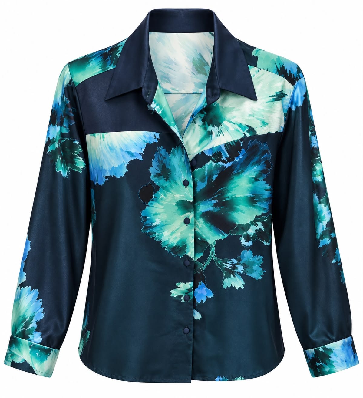Maison Clad SHIRT BIANKS PLACEMENT SILK VELVET FLORAL EMERALD BLUE MCL13533