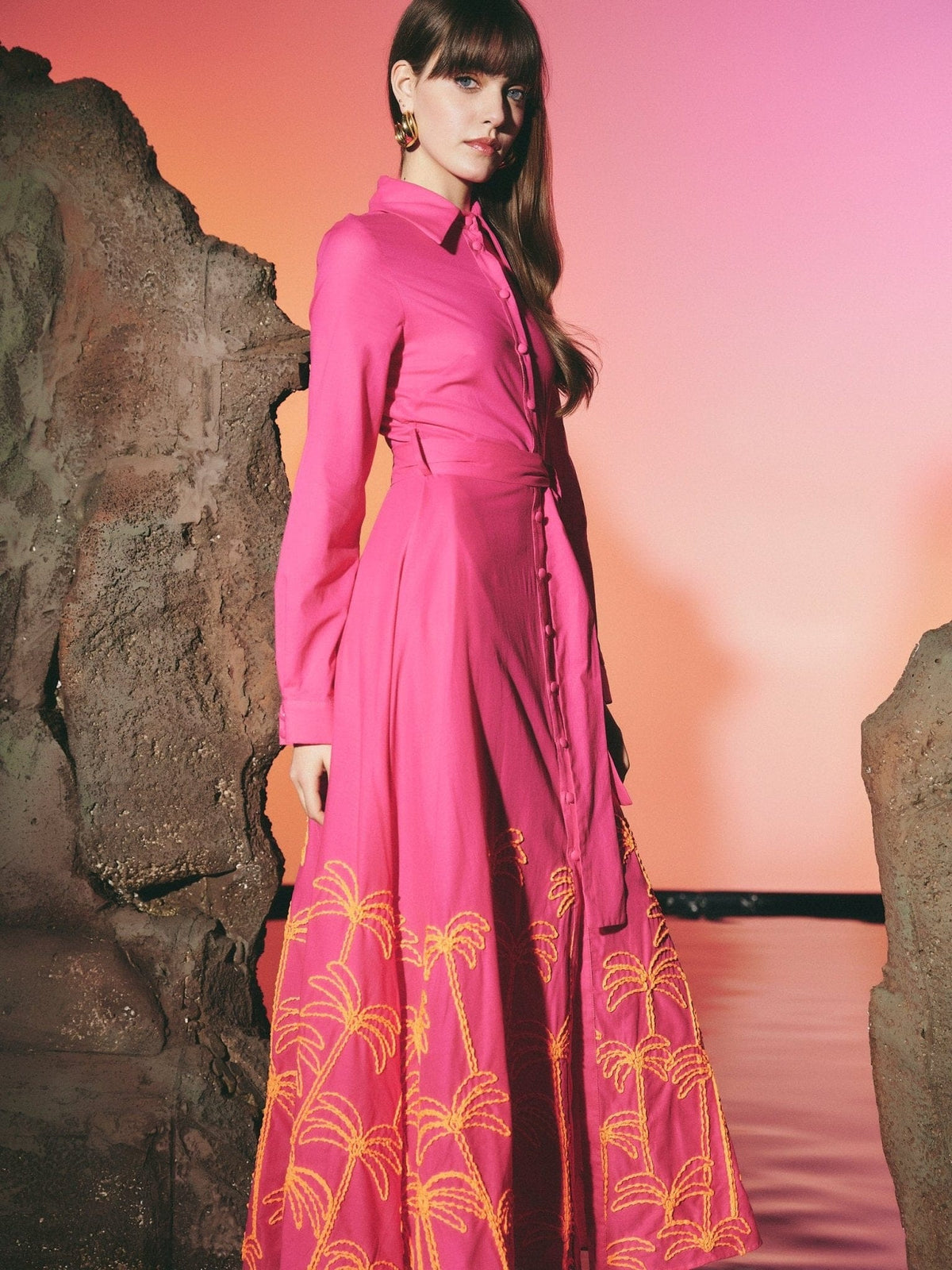 Maison Clad SHIRT DRESS PALMTREE FUSHIA MCL11890