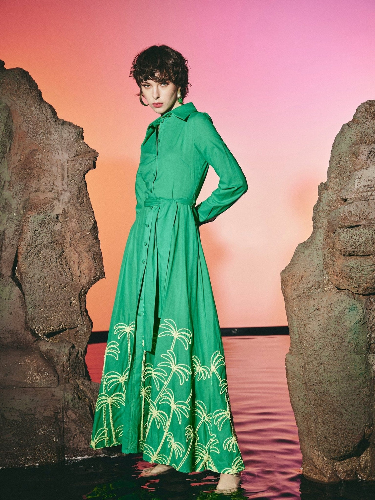 Maison Clad SHIRT DRESS PALMTREE GREEN MCL11891