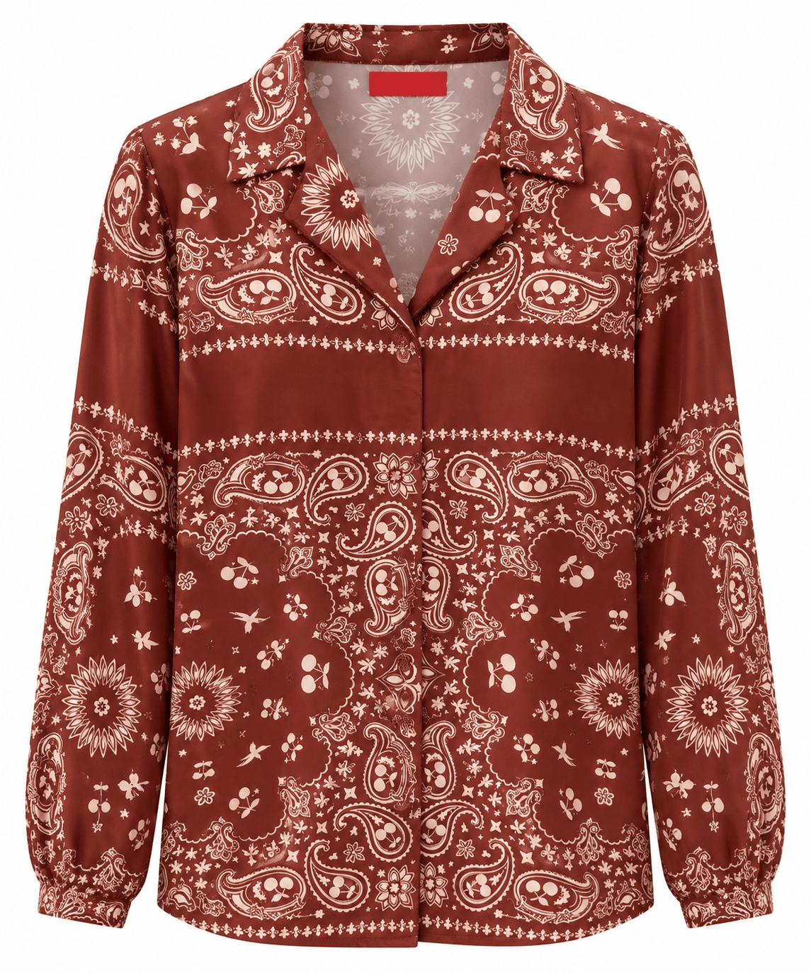SHIRT MOINE BANDANA CHERRY BURGUNDY ROLL UP SLEEVES MCL13371