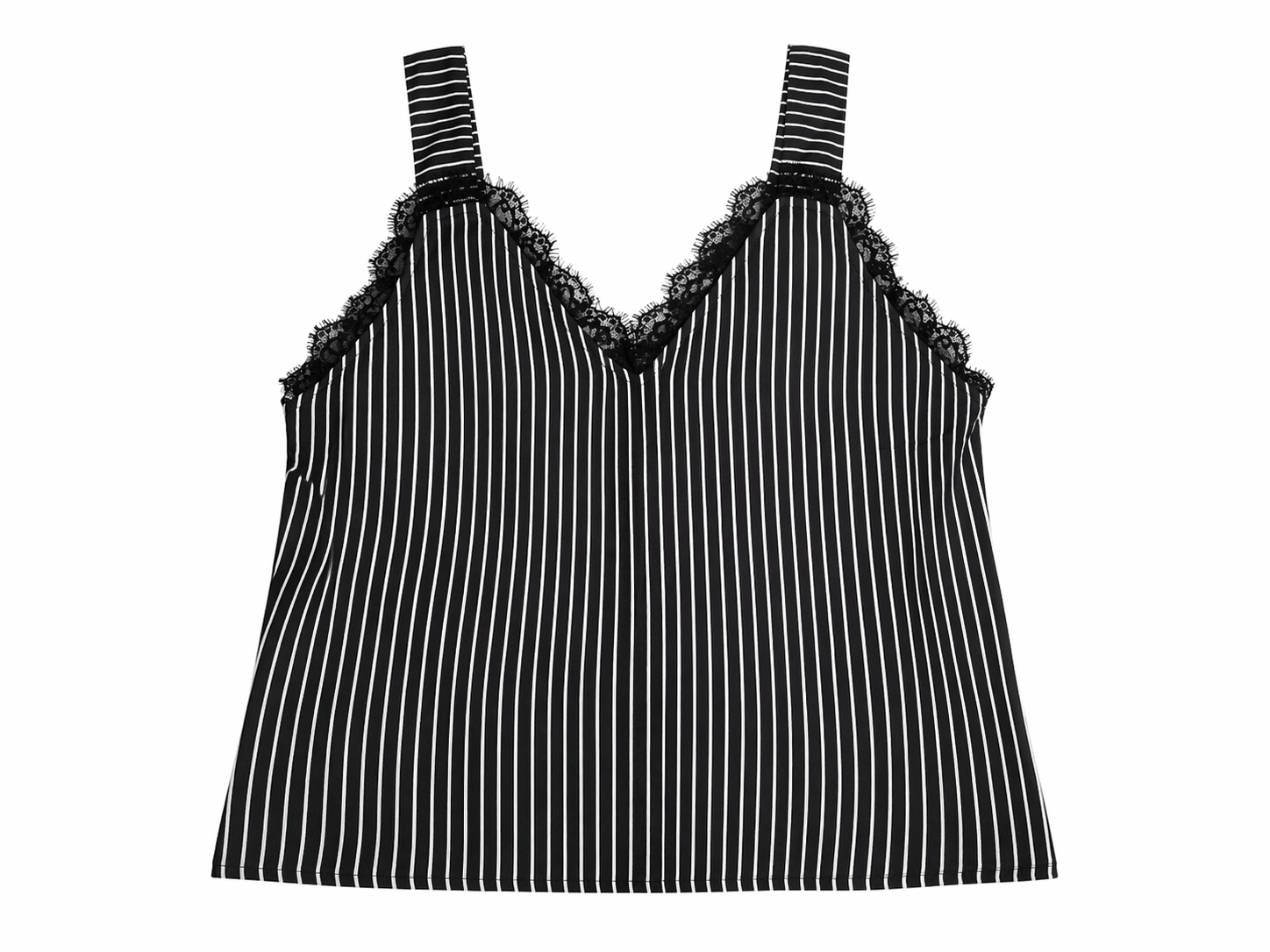 Maison Clad STRAP TOP LACE PIN STRIPES BLACK WHITE MCL00982