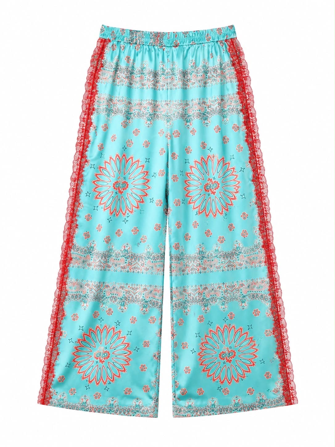 Maison Clad TROUSER LARRY SIDE LACE BANDANA TURQUOISE STRAWBERRY MCL13146