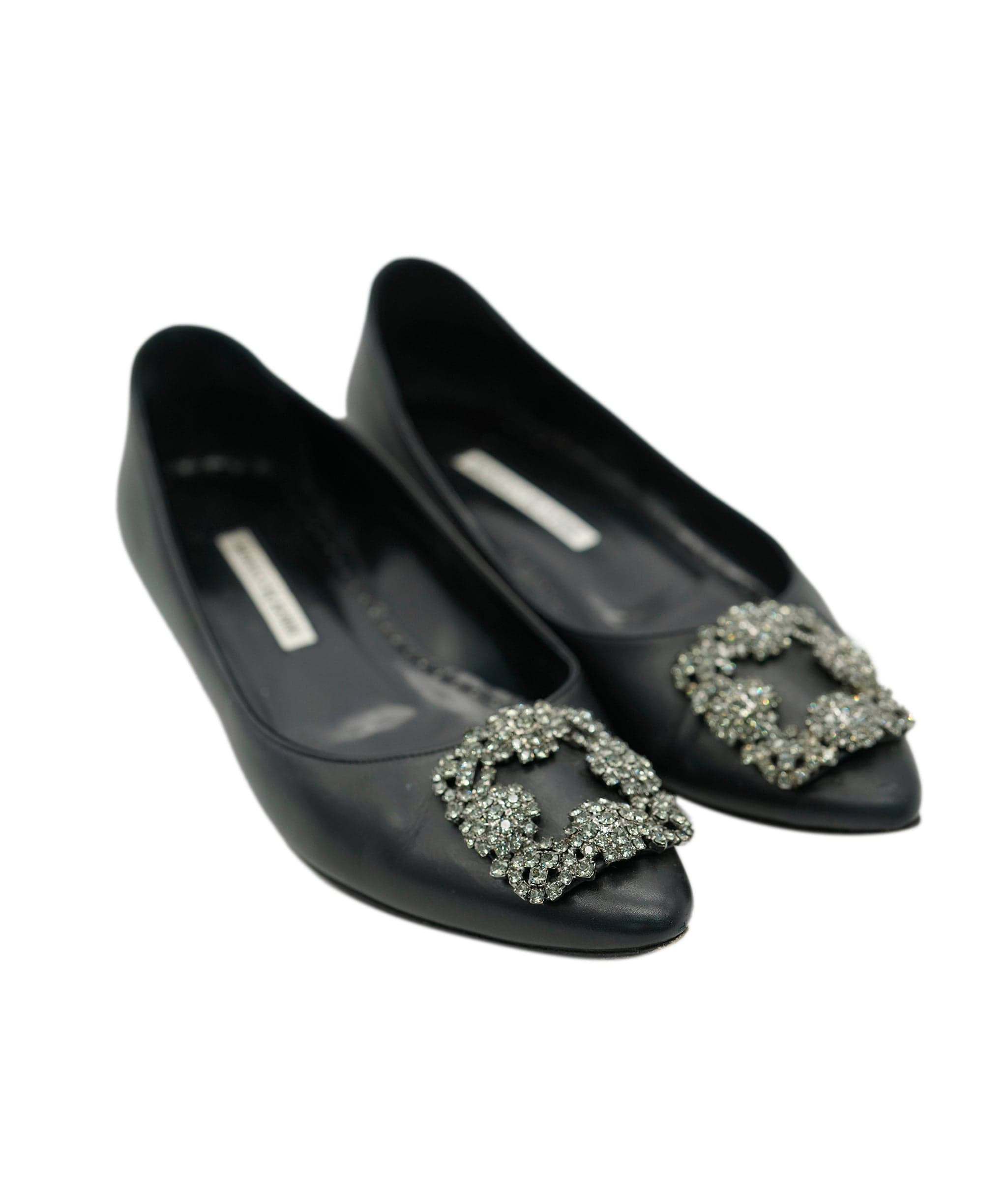 Manolo Blahnik Manolo Blahnik Hangisi Fume Flat Black 37 (Box, two dustbags) REC1730