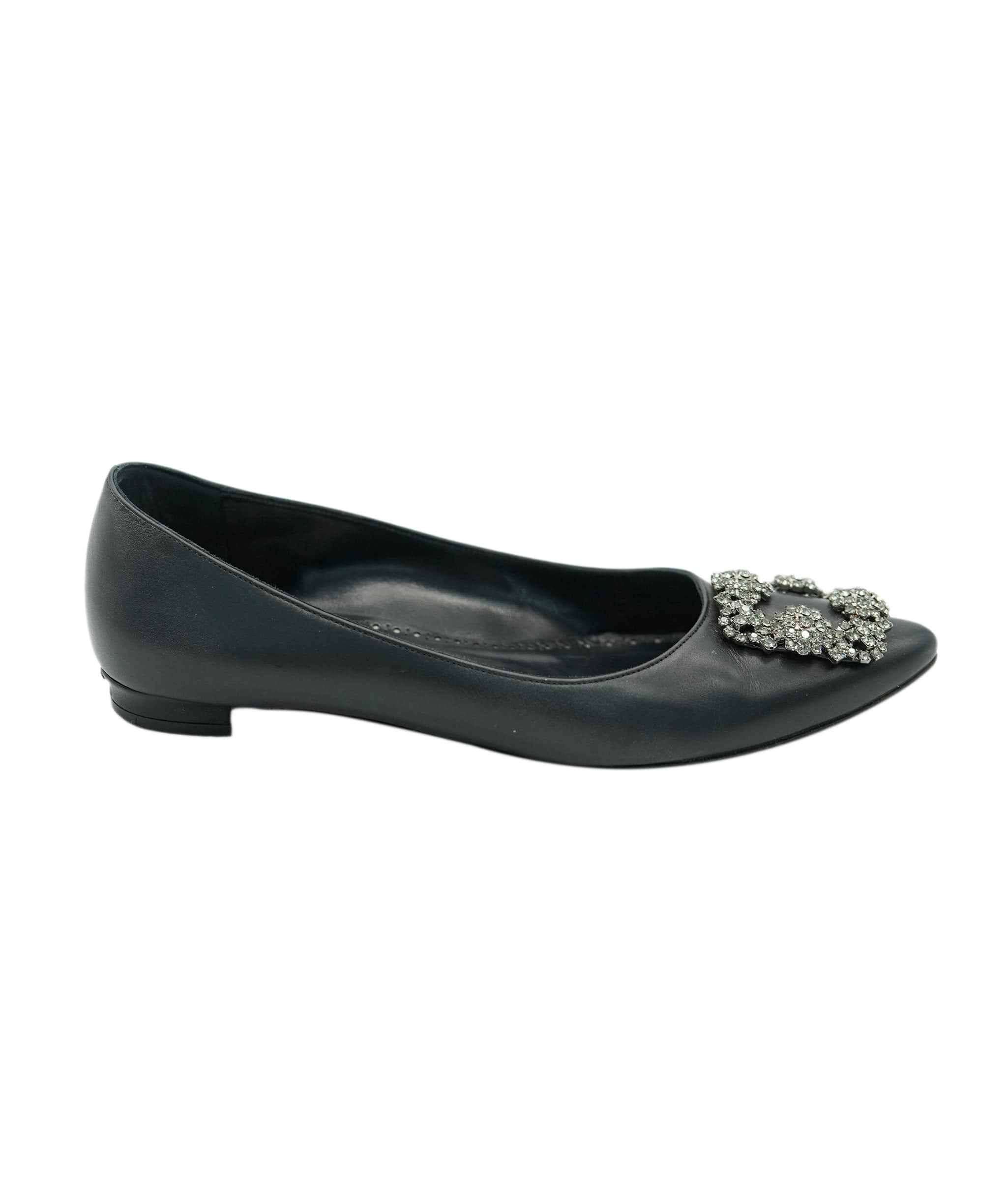 Manolo Blahnik Manolo Blahnik Hangisi Fume Flat Black 37 (Box, two dustbags) REC1730