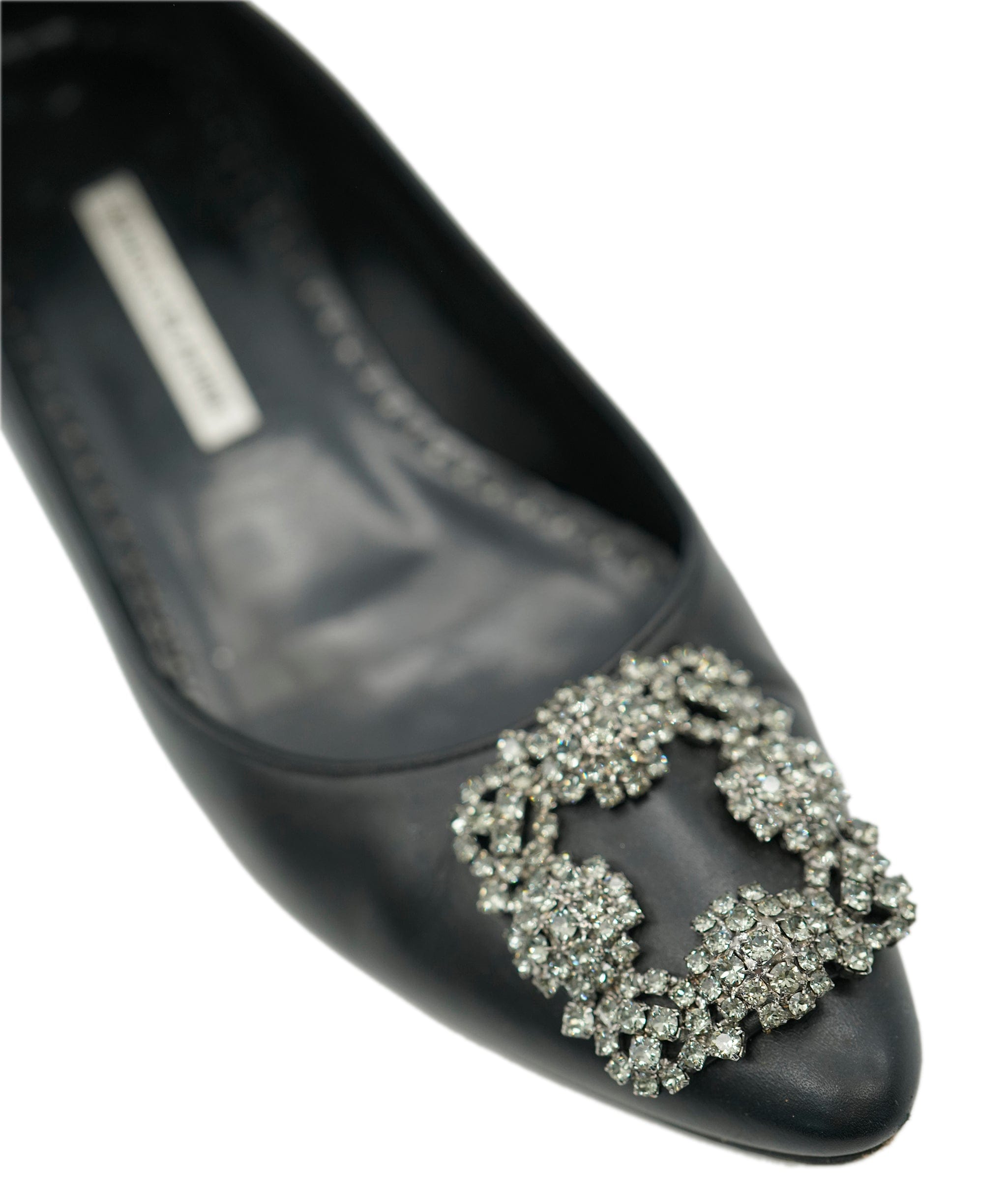 Manolo Blahnik Manolo Blahnik Hangisi Fume Flat Black 37 (Box, two dustbags) REC1730