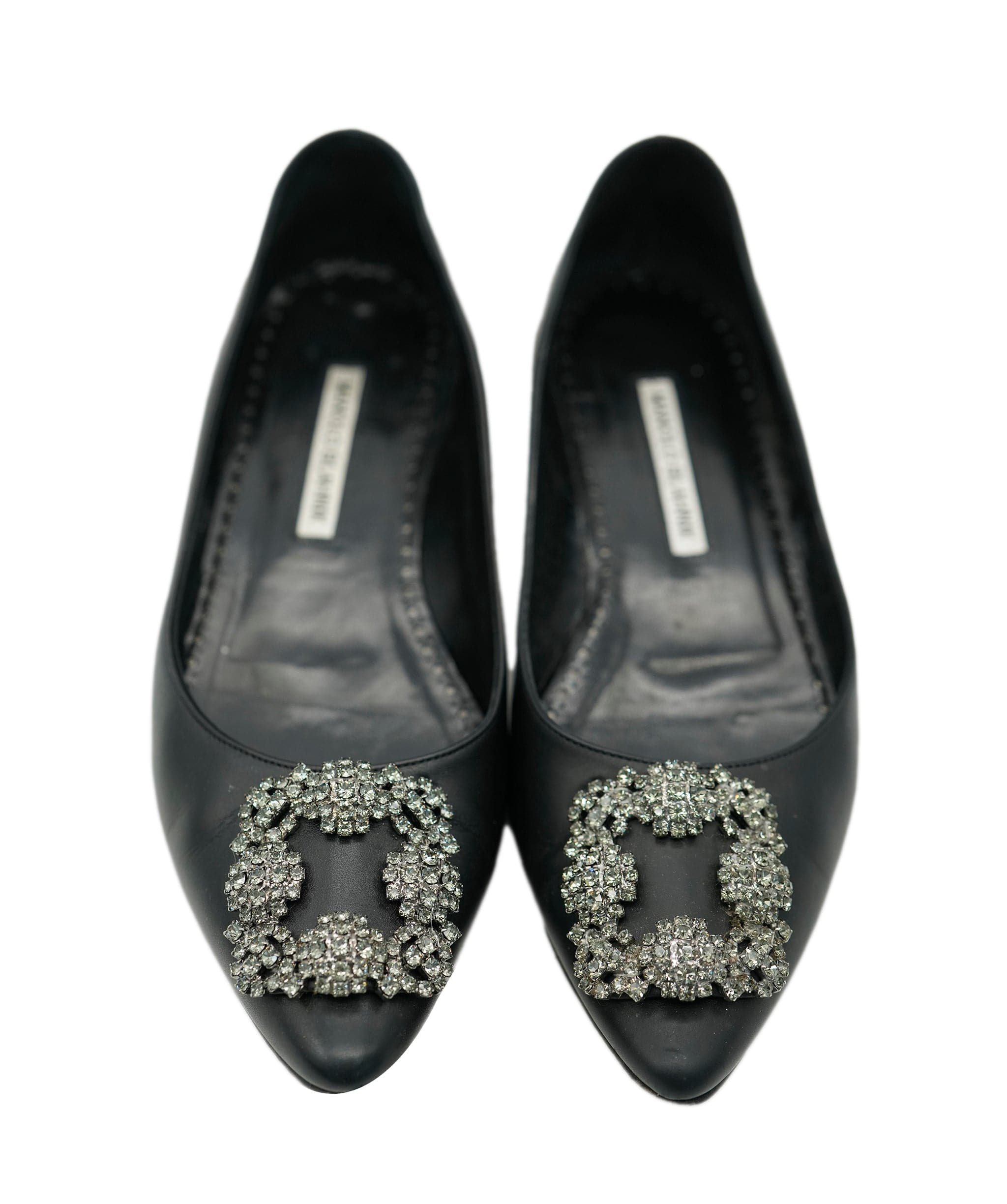 Manolo Blahnik Manolo Blahnik Hangisi Fume Flat Black 37 (Box, two dustbags) REC1730