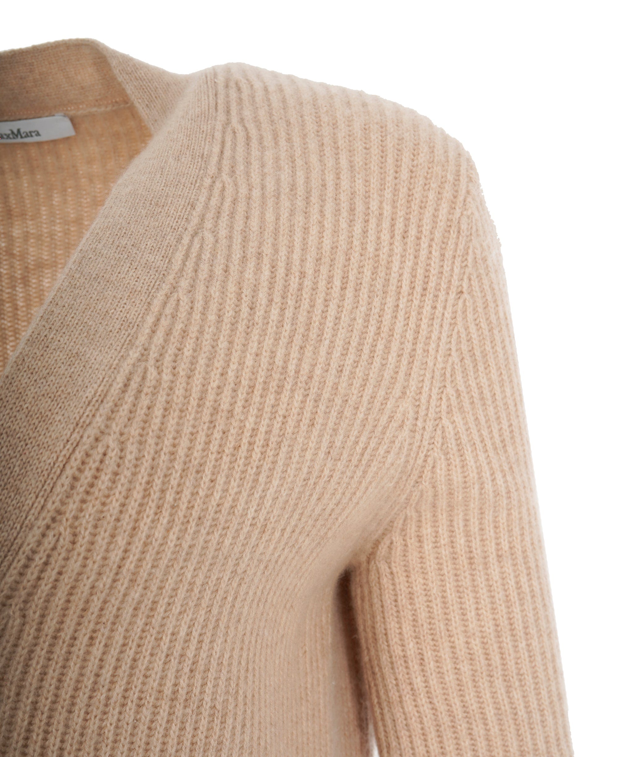 Max Mara Max Mara Beige Cashmere Ribbed Long V-Neck Cardigan ALC2191