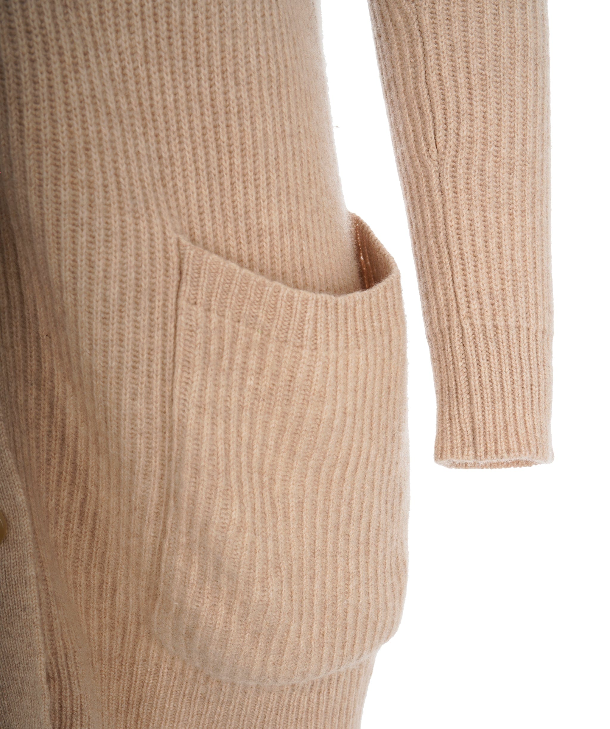 Max Mara Max Mara Beige Cashmere Ribbed Long V-Neck Cardigan ALC2191