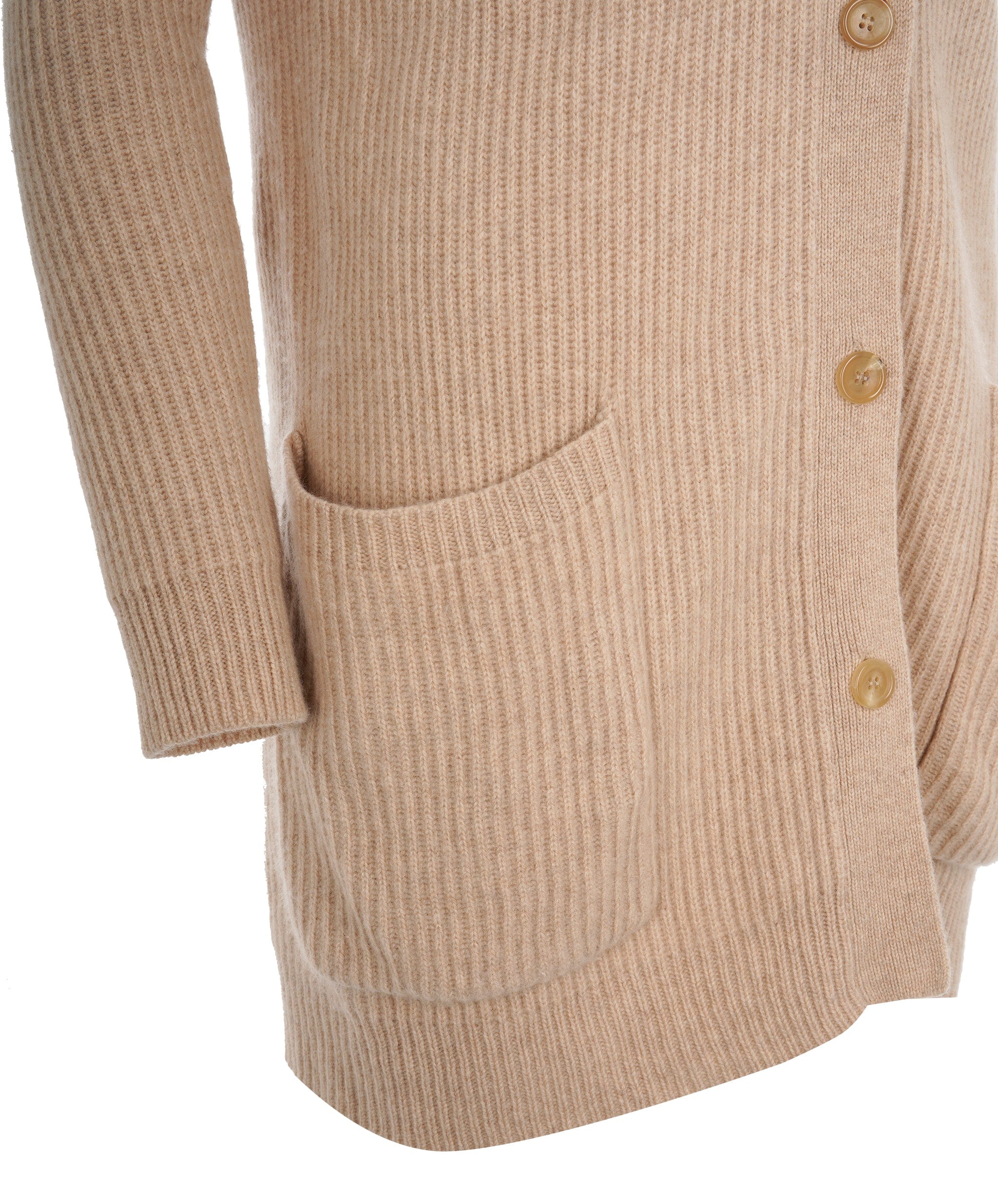 Max Mara Max Mara Beige Cashmere Ribbed Long V-Neck Cardigan ALC2191
