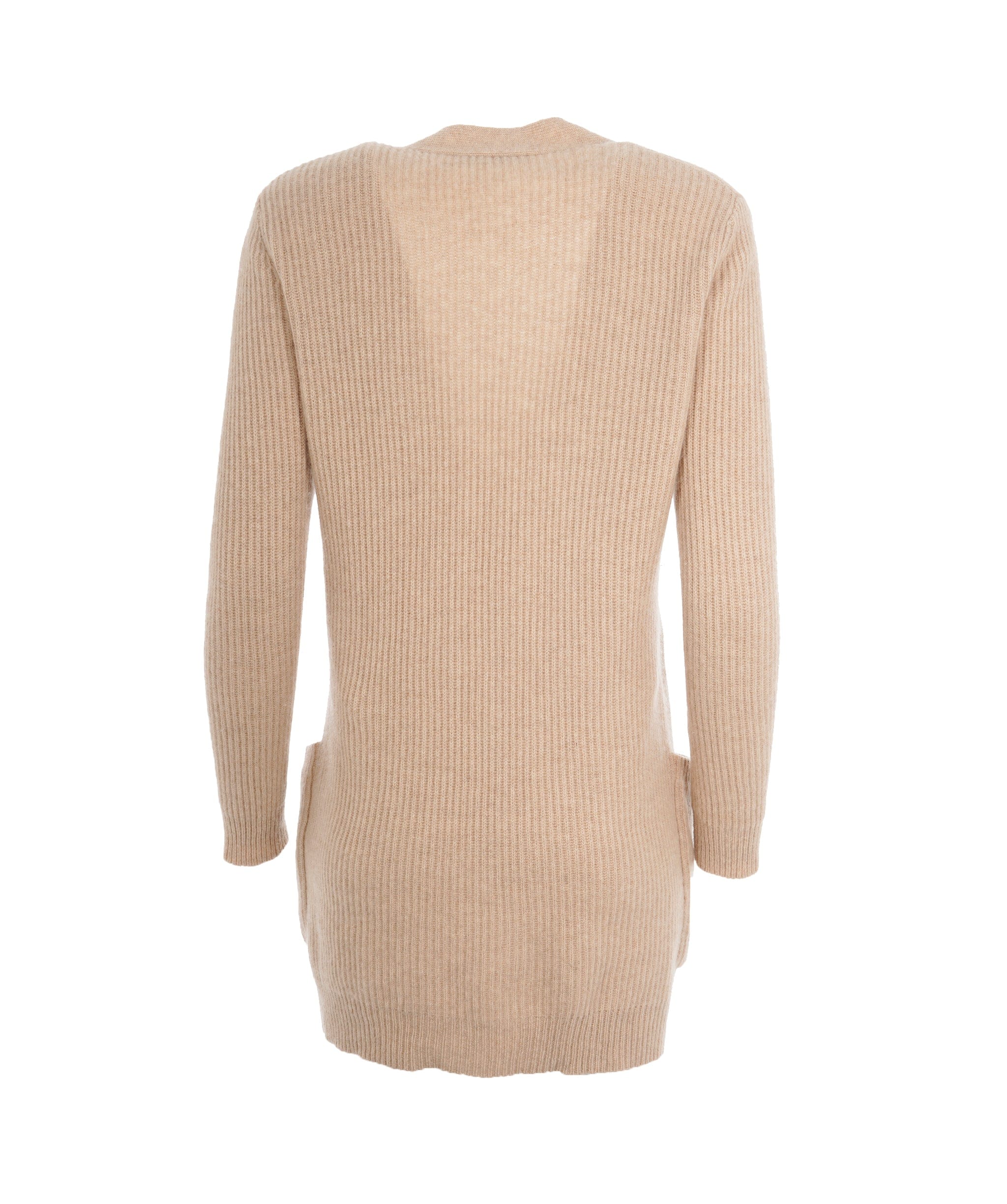 Max Mara Max Mara Beige Cashmere Ribbed Long V-Neck Cardigan ALC2191