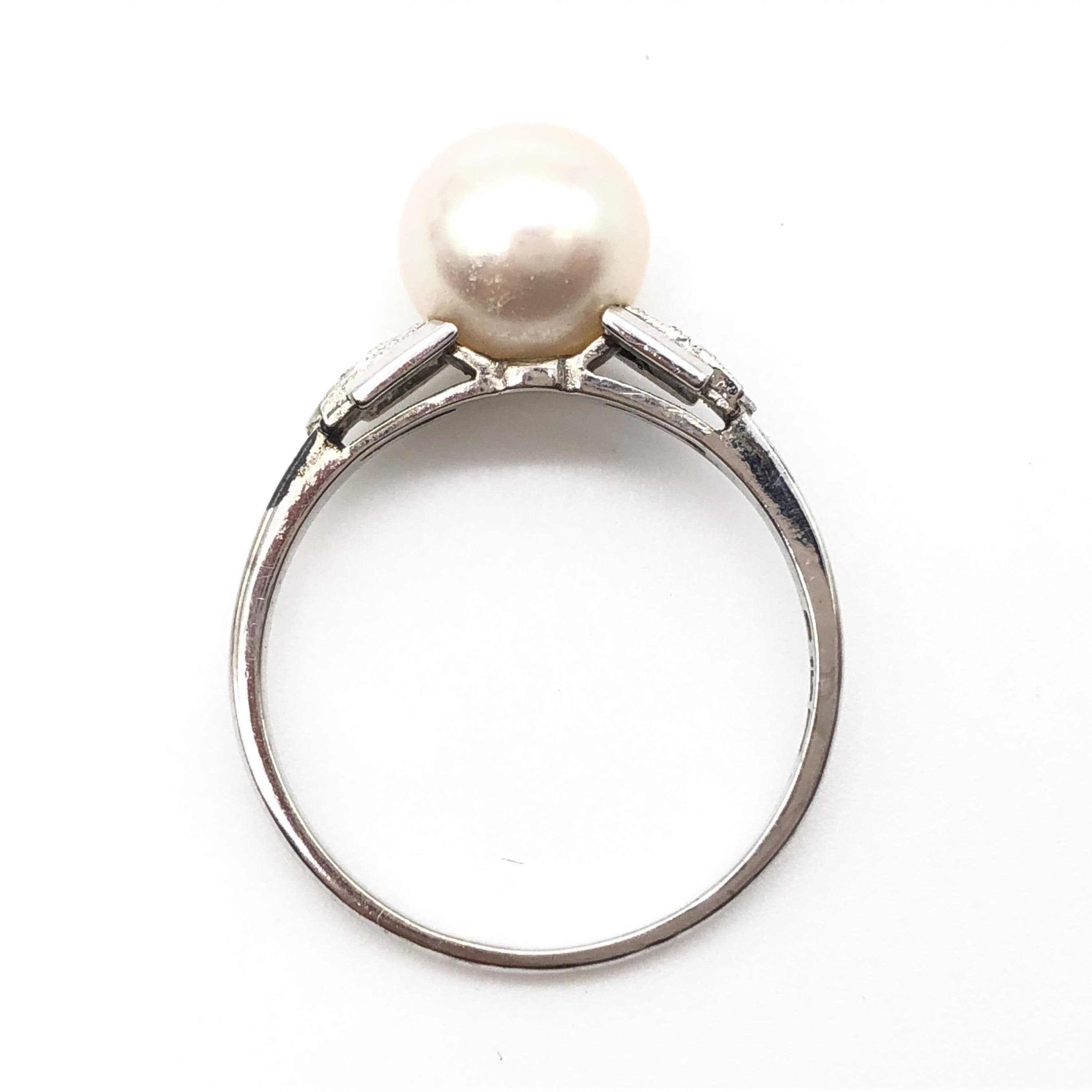 Mikimoto Mikimoto 1P Pearl & 4P Diamond Ring, K14WG, 3.1g, US Size 8 ALC3294