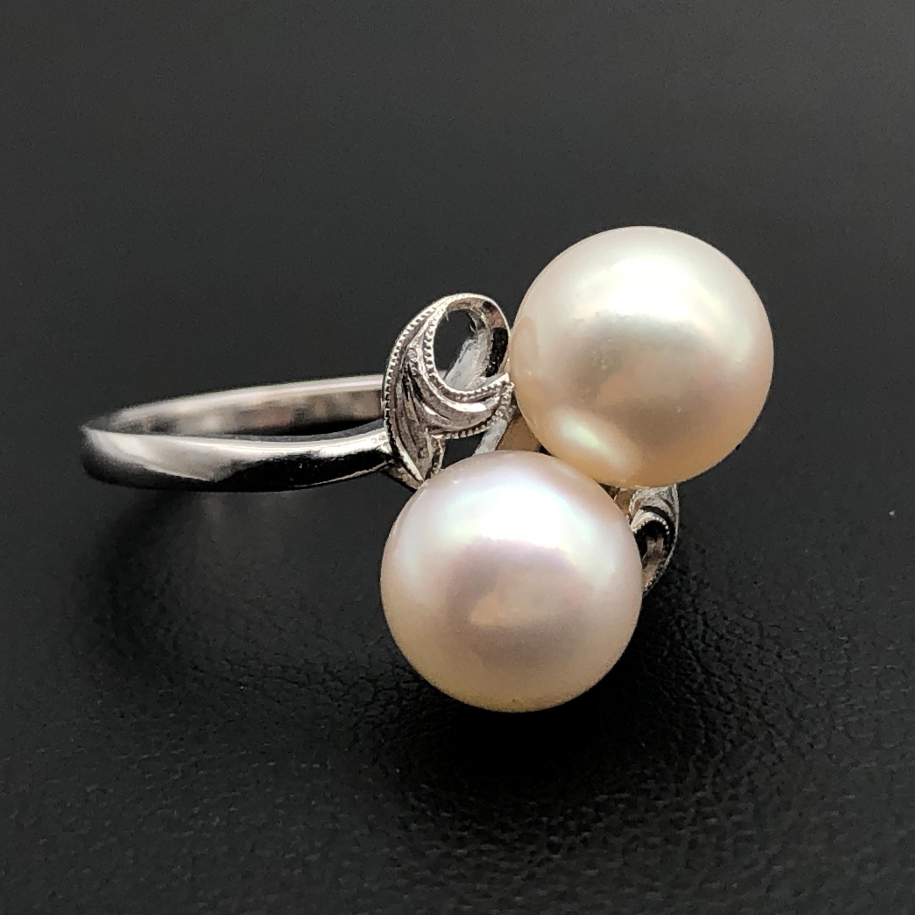 Mikimoto Mikimoto 2P Pearl Ring, K14WG, 3.6g, US Size 6 C366275