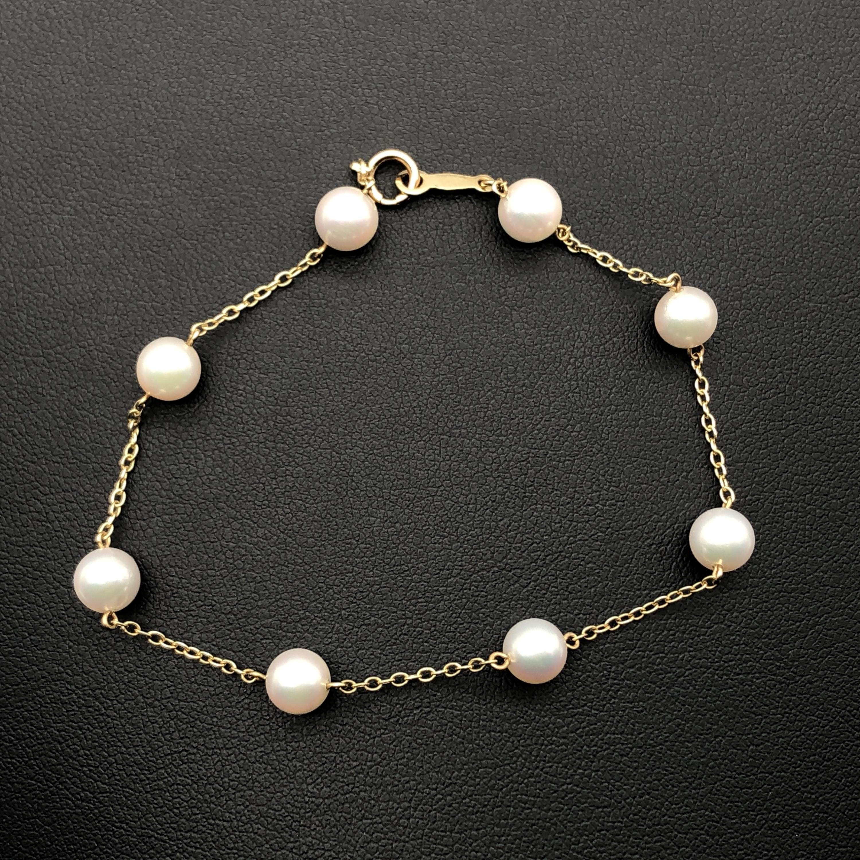 Mikimoto Mikimoto Station Akoya Pearl Bracelet, P(5.7~5.9mm), K14YG, 3.1g, 7inch C297054
