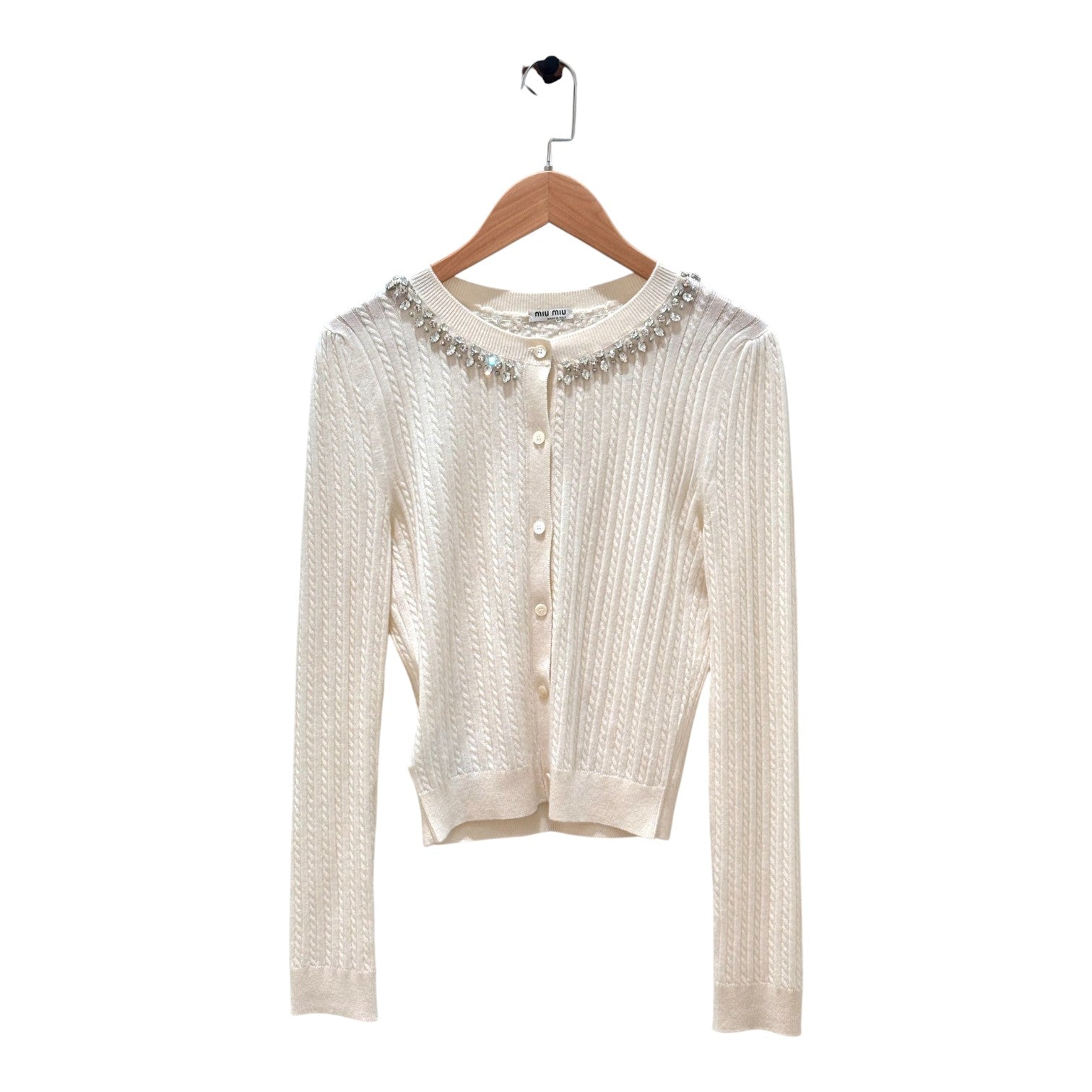 Miu Miu Miu Miu Cream Cashmere Cardigan with Crystals #40