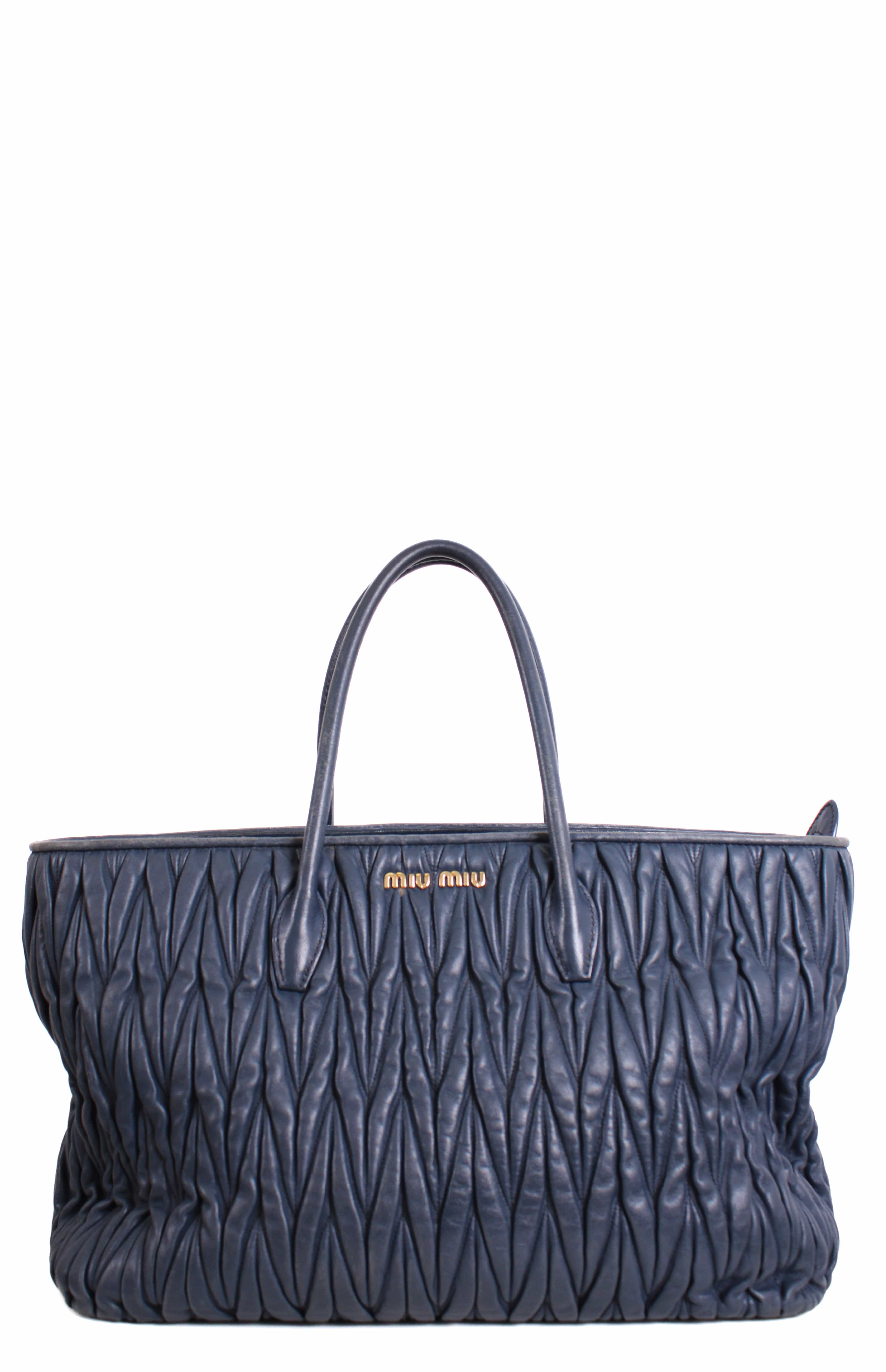 Miu Miu Miu Miu Matalasse Leather Tote Bag Navy