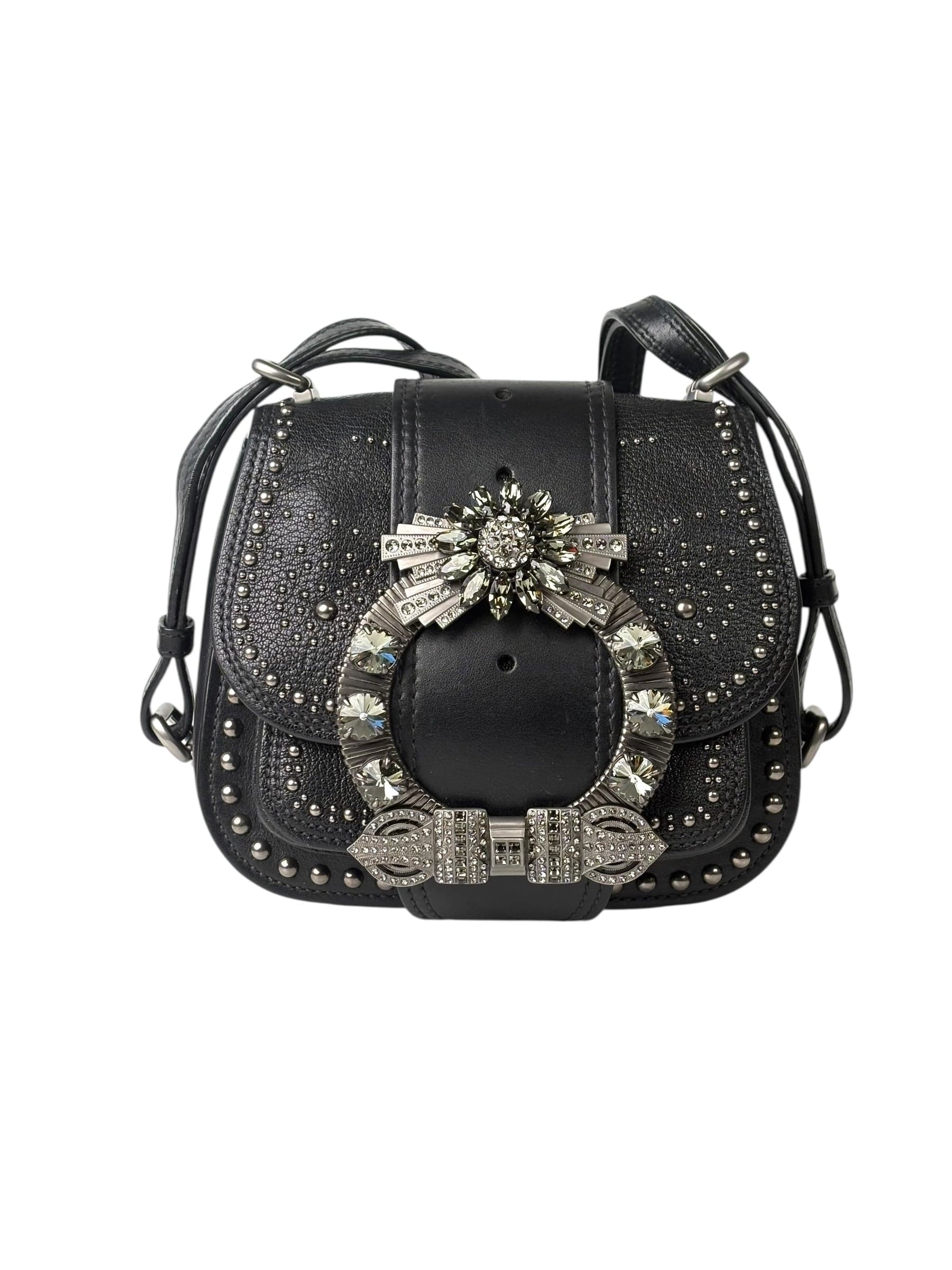 Miu Miu Miu Miu Strap Crystal and Black Calfskin Bag