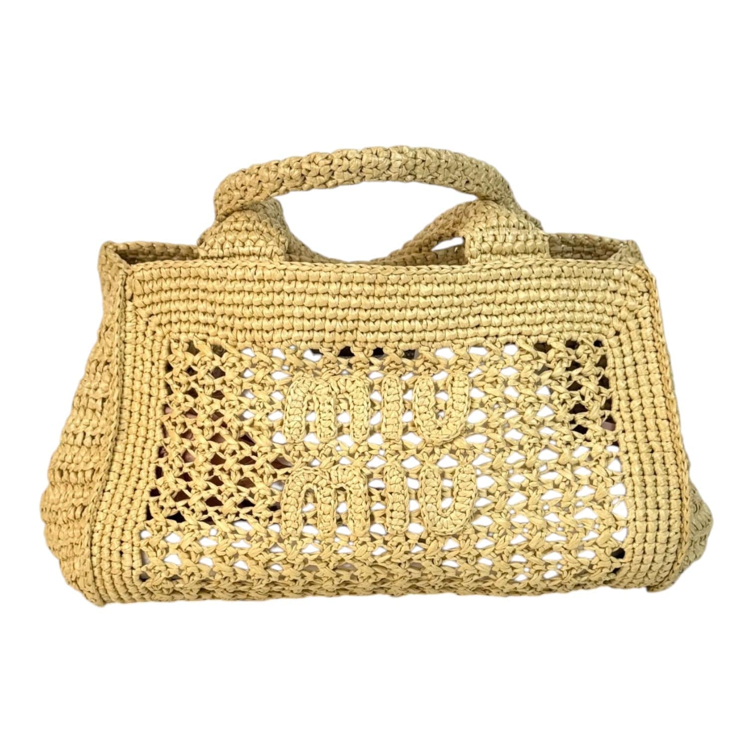 Miu Miu Miumiu Neutral Raffia Crochet Tote Bag