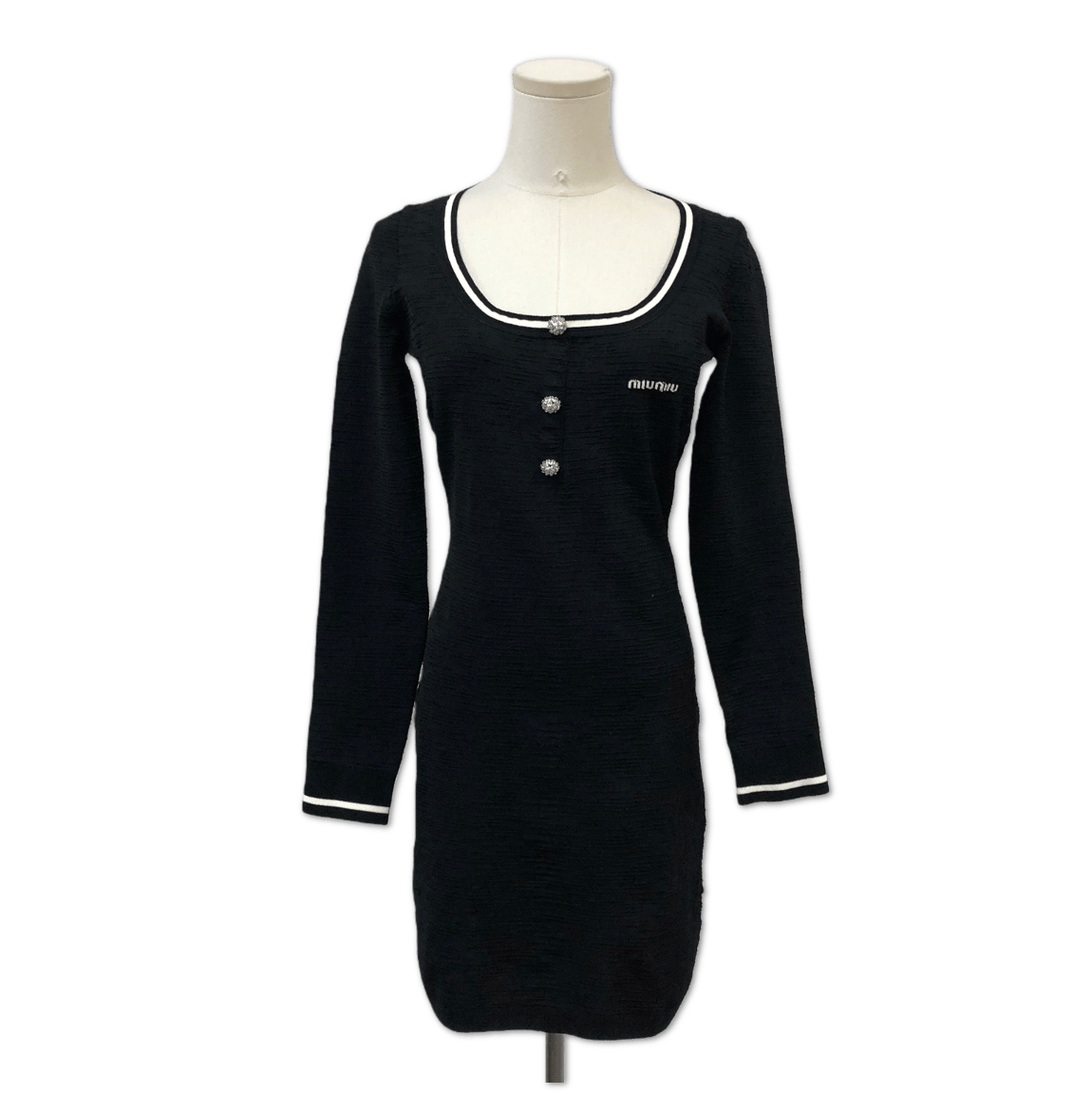 Miu Miu Miu Miu Black Scoop-Neck Crystal-Button Knit Mini Dress size 40 FQ0147949097