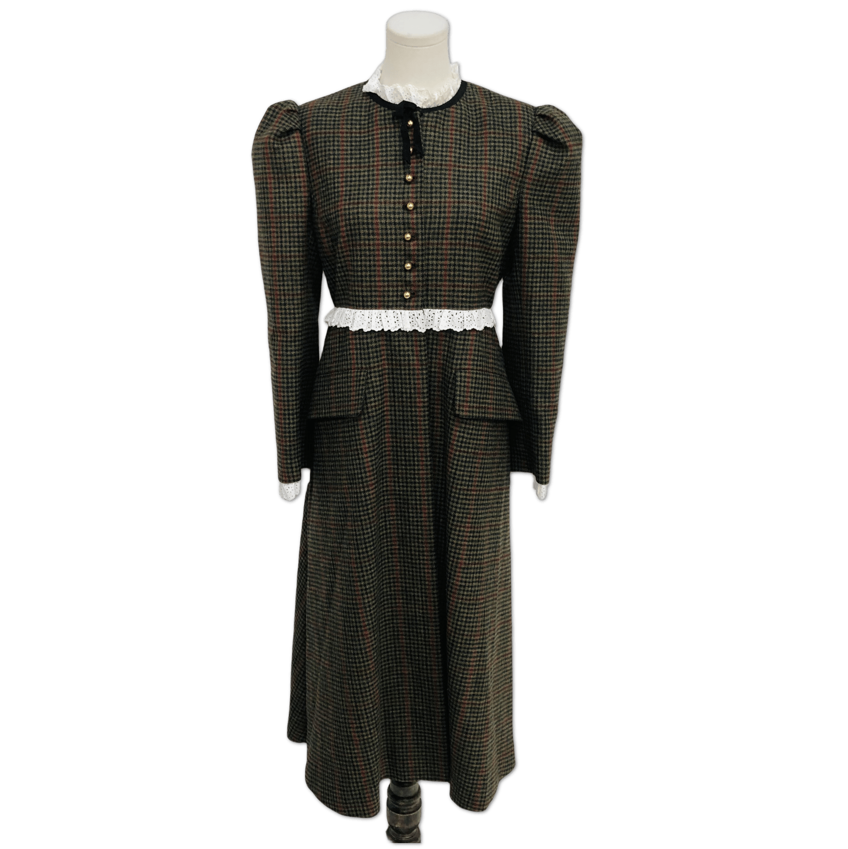 Miu Miu Miu Miu Green and Brown Houndstooth Lace-Trim Long Dress size 42 C18048276525