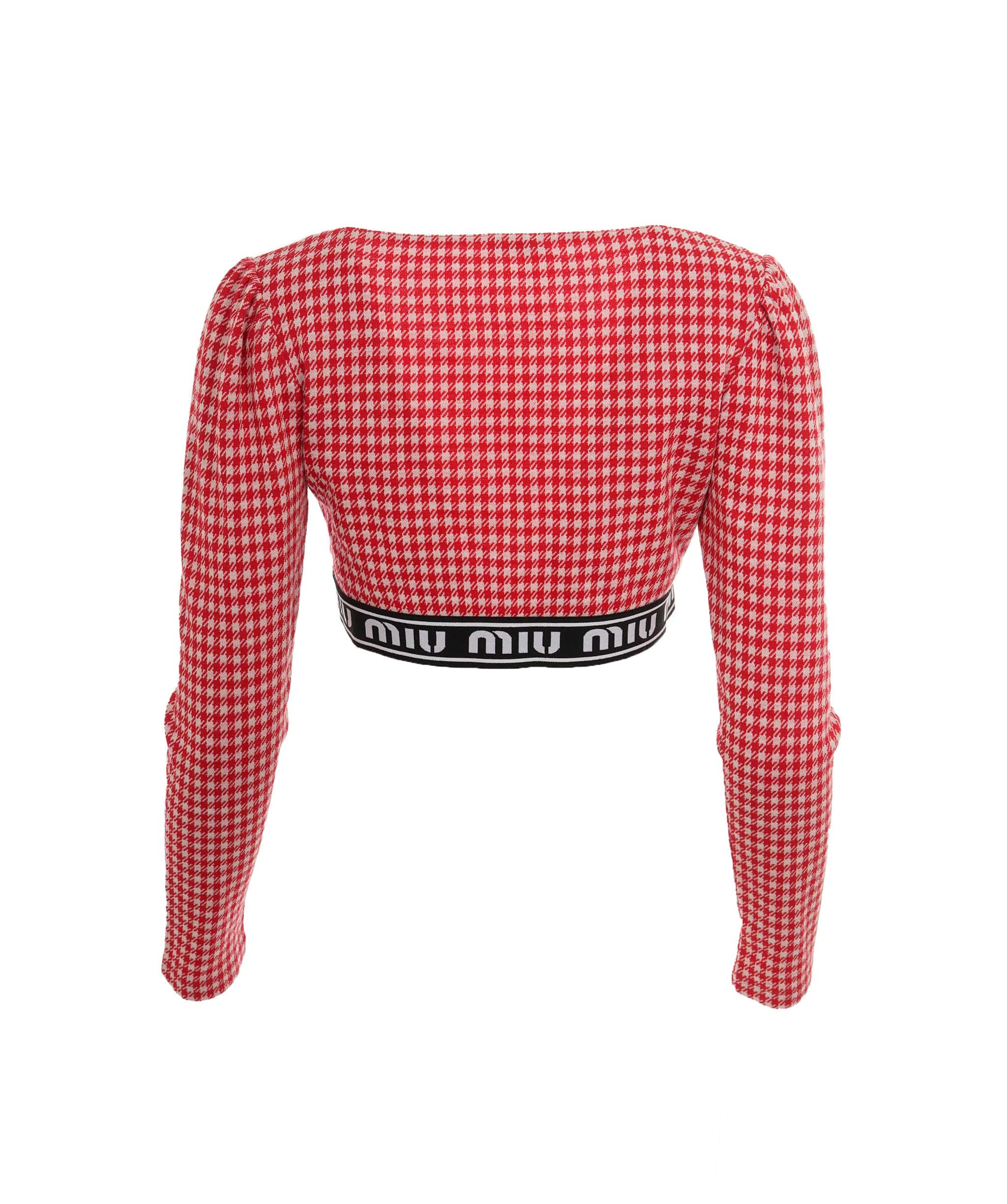 Miu Miu Miu Miu Houndstooth Red / White Long Sleeve Crop Top #42 SKC1914