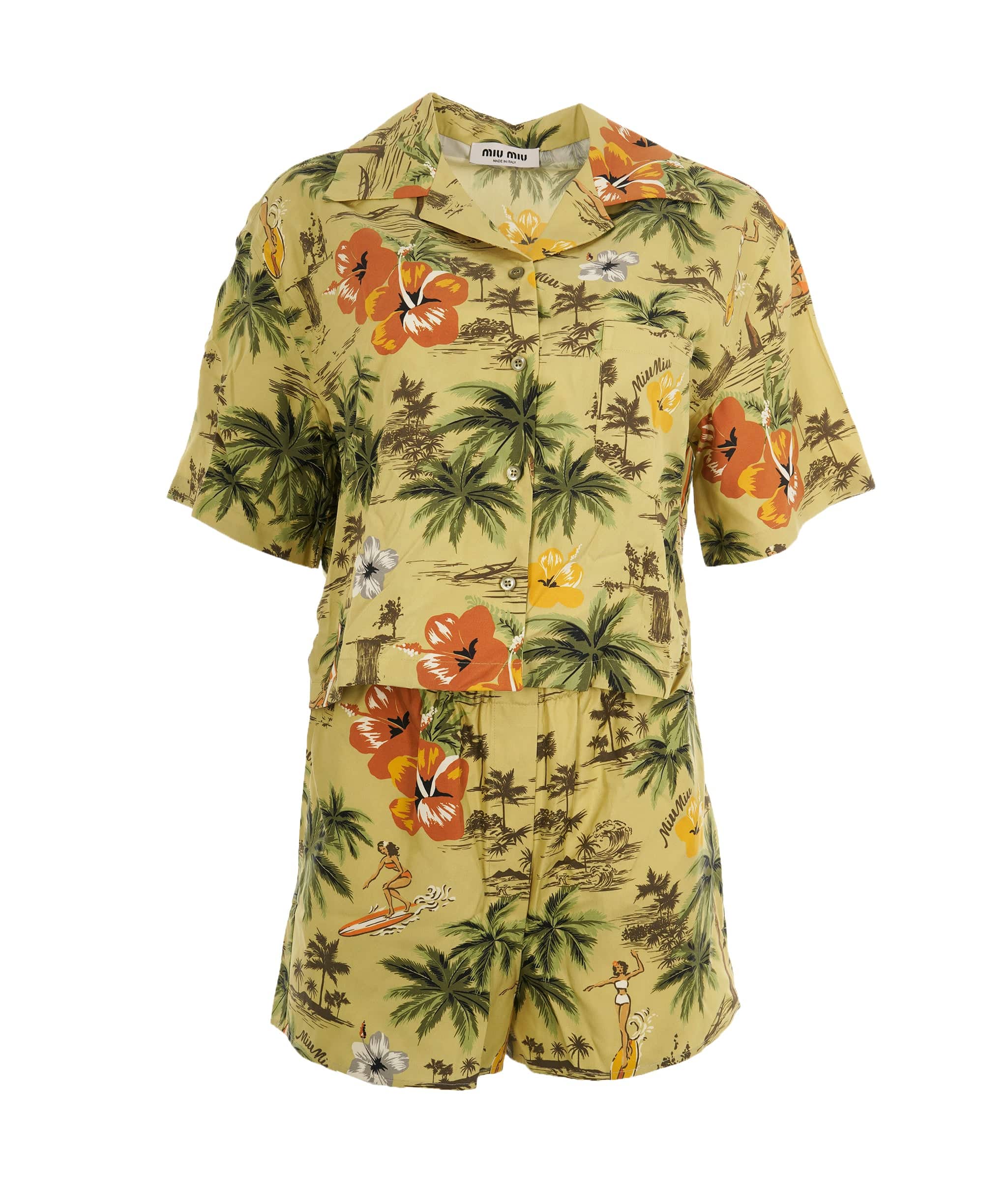 Miu Miu Miu Miu Multicolour Silk Logo Hawaiian Shirt & Shorts Set ALC1988