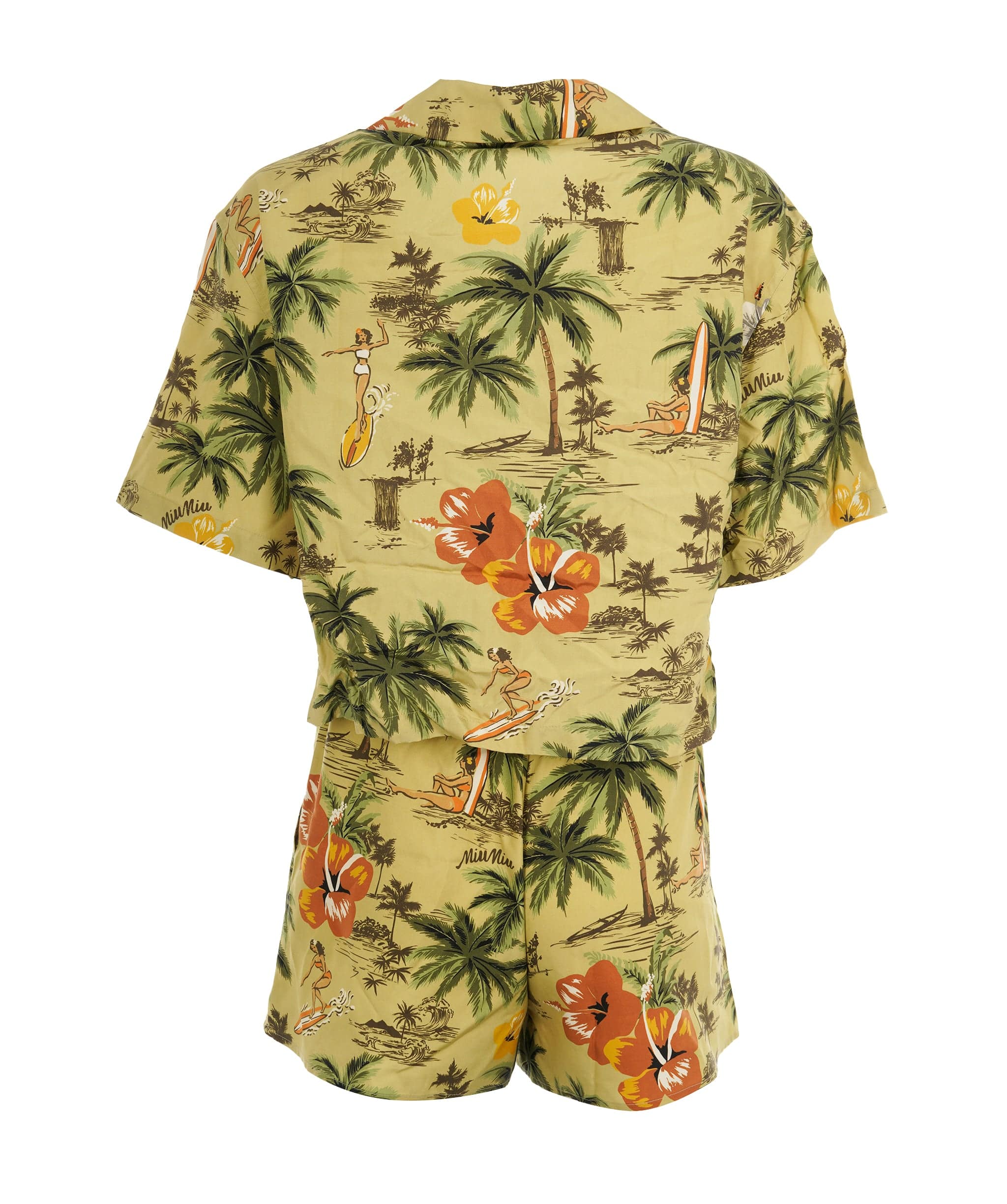 Miu Miu Miu Miu Multicolour Silk Logo Hawaiian Shirt & Shorts Set ALC1988