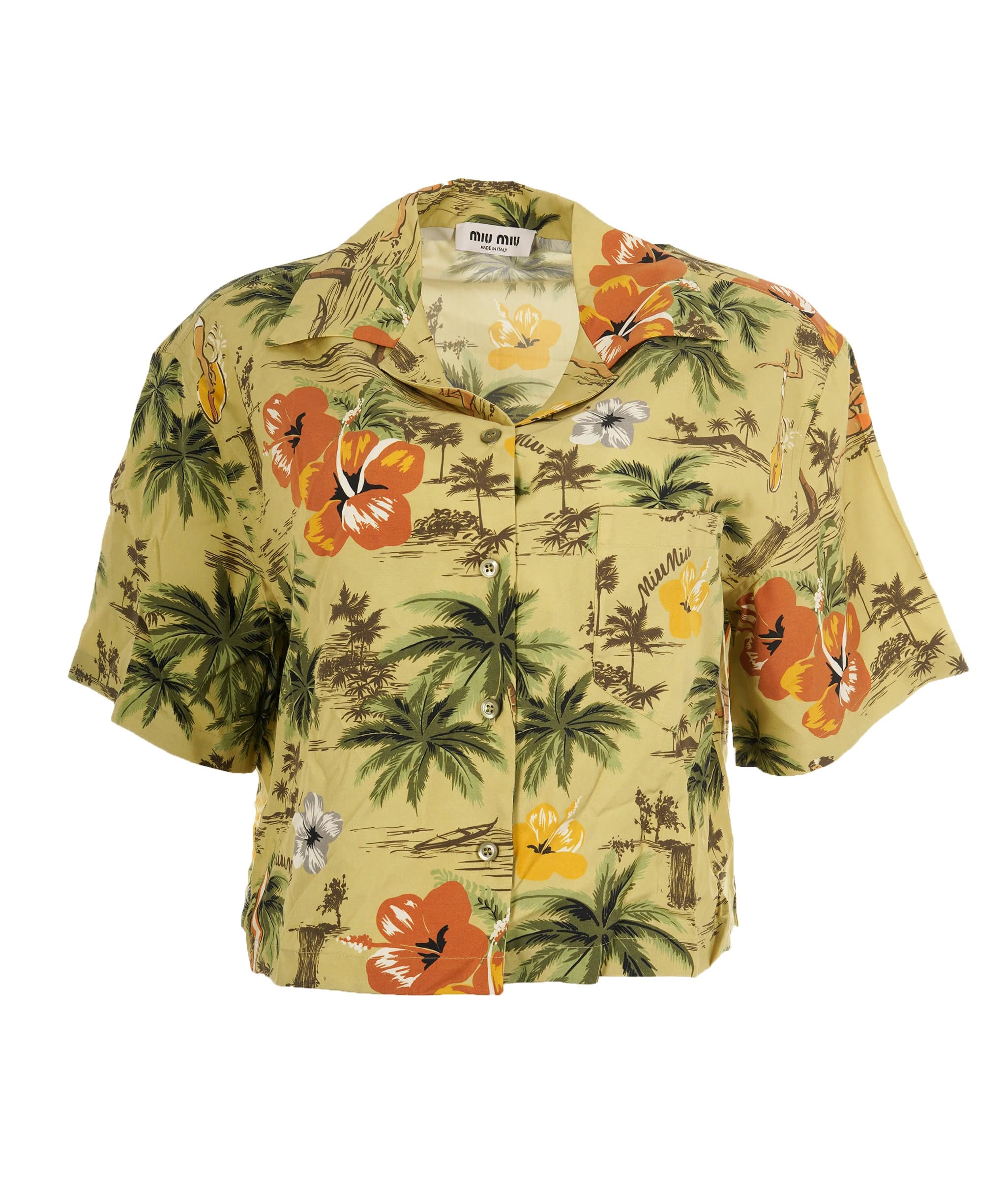 Miu Miu Miu Miu Multicolour Silk Logo Hawaiian Shirt & Shorts Set ALC1988