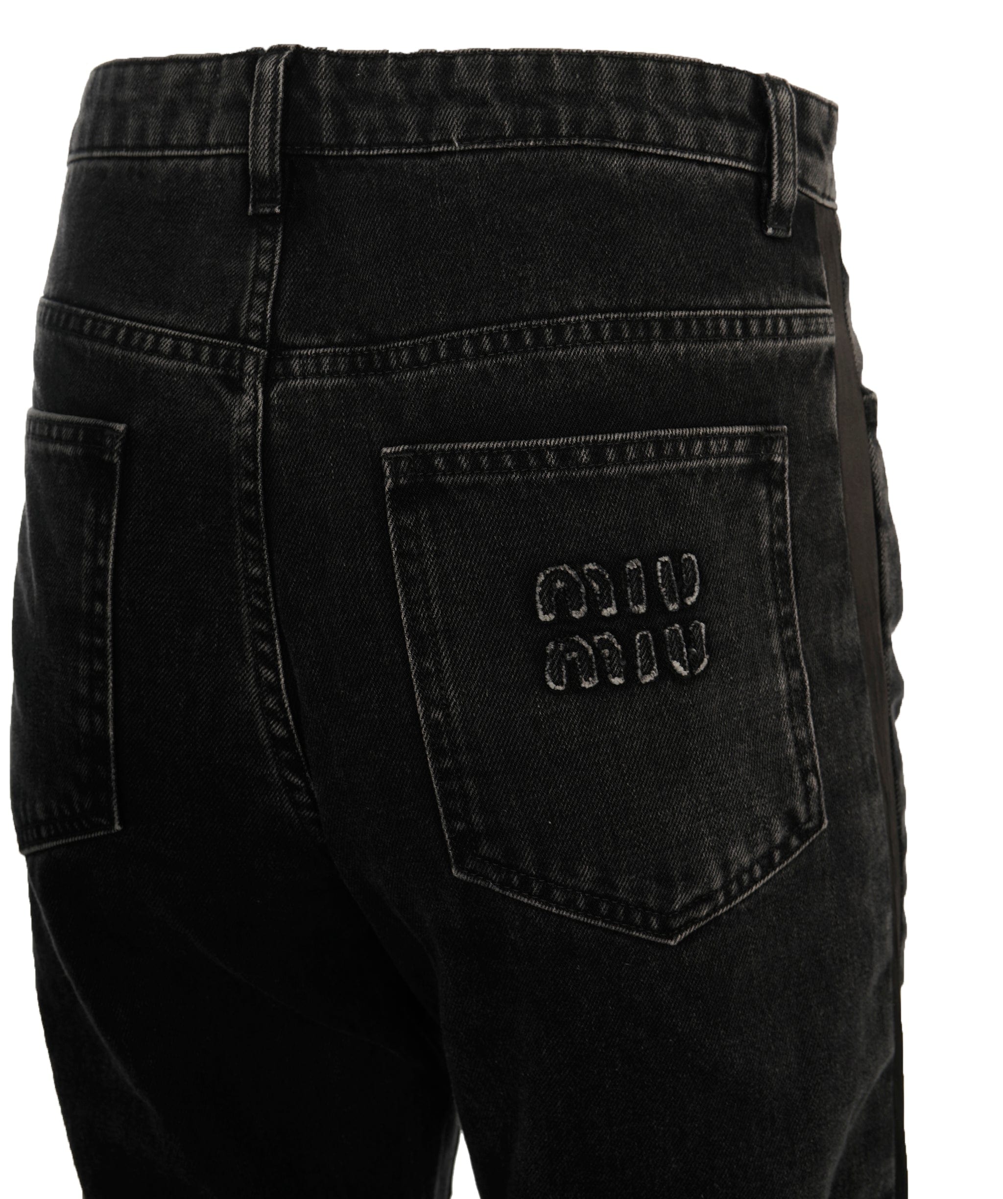 Miu Miu Miu Miu – Vintage-Wash Denim Jeans with Logo Patch ALC2425