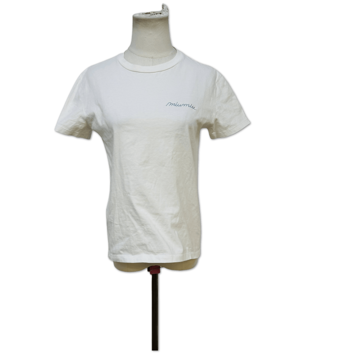 Miu Miu Miu Miu White Script Embroidered Logo T-Shirt size S C14419154724