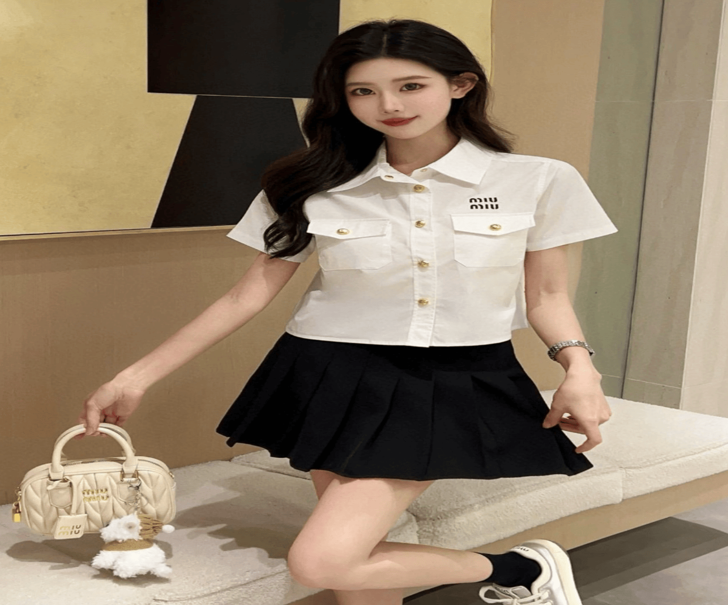 Miu Miu MiuMiu 23fw Hot Selling Slogan Gold Button Short-Sleeve Shirt / Size 40/ 99% New / 32111 SGC32111