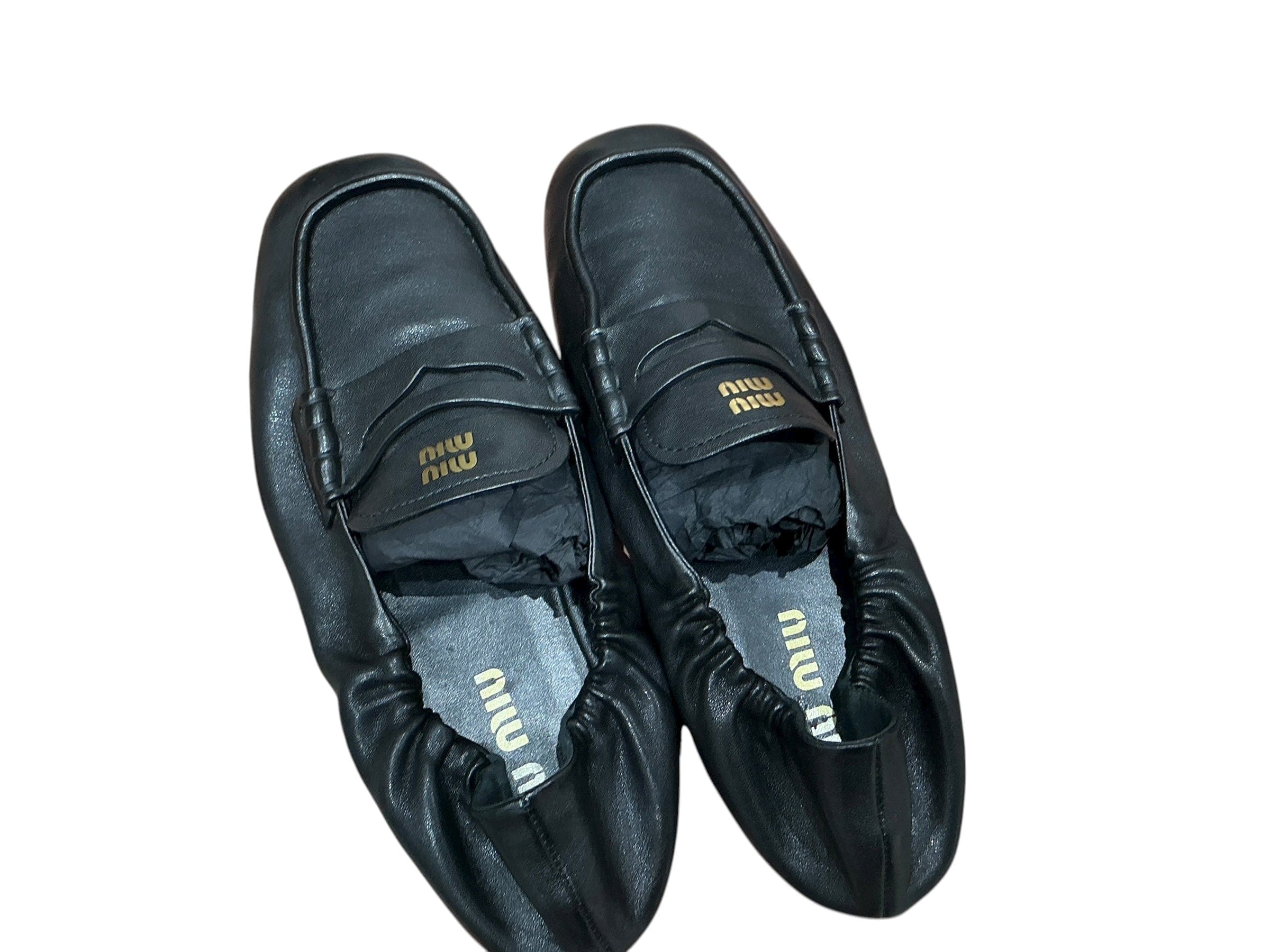 Miu Miu Miu Miu Black Leather Logo Loafers #38