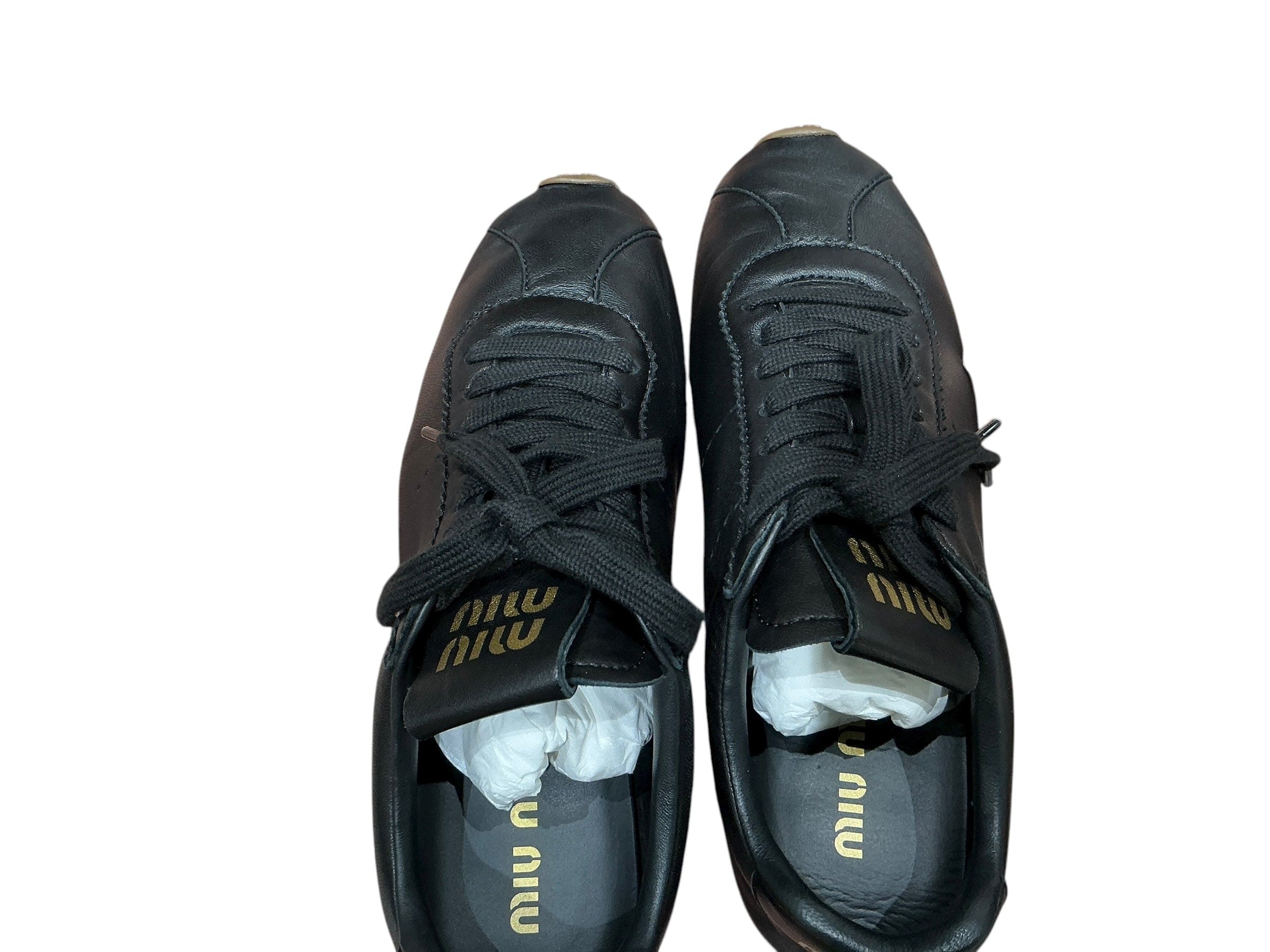 Miu Miu Miu Miu Plume Leather Sneakers in Black #38.5
