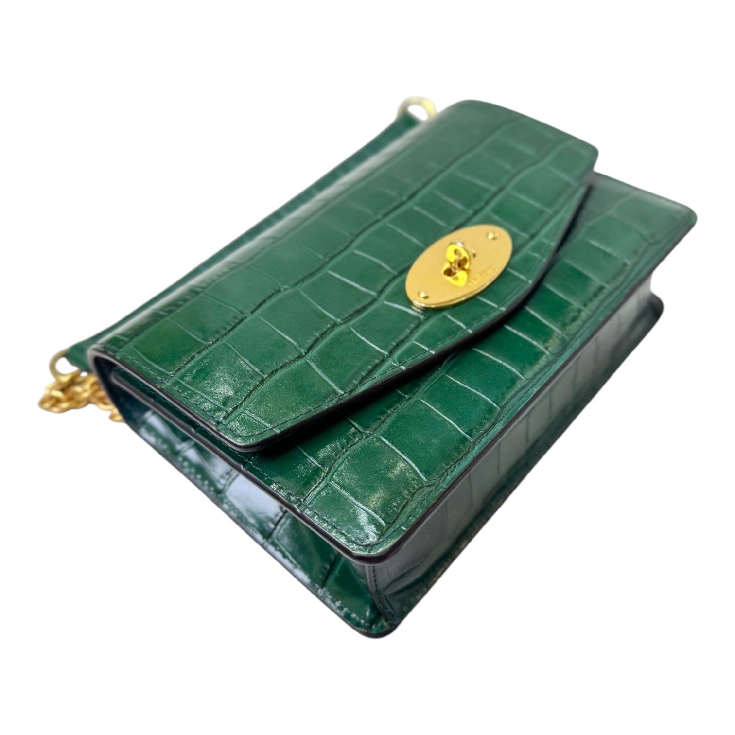 Mulberry Mulberry Darley Croco Print Bag Green with Gold Chain