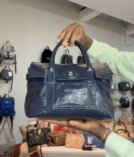 Mulberry Mulberry Wrinkled Patent Mini Bayswater Bag Navy