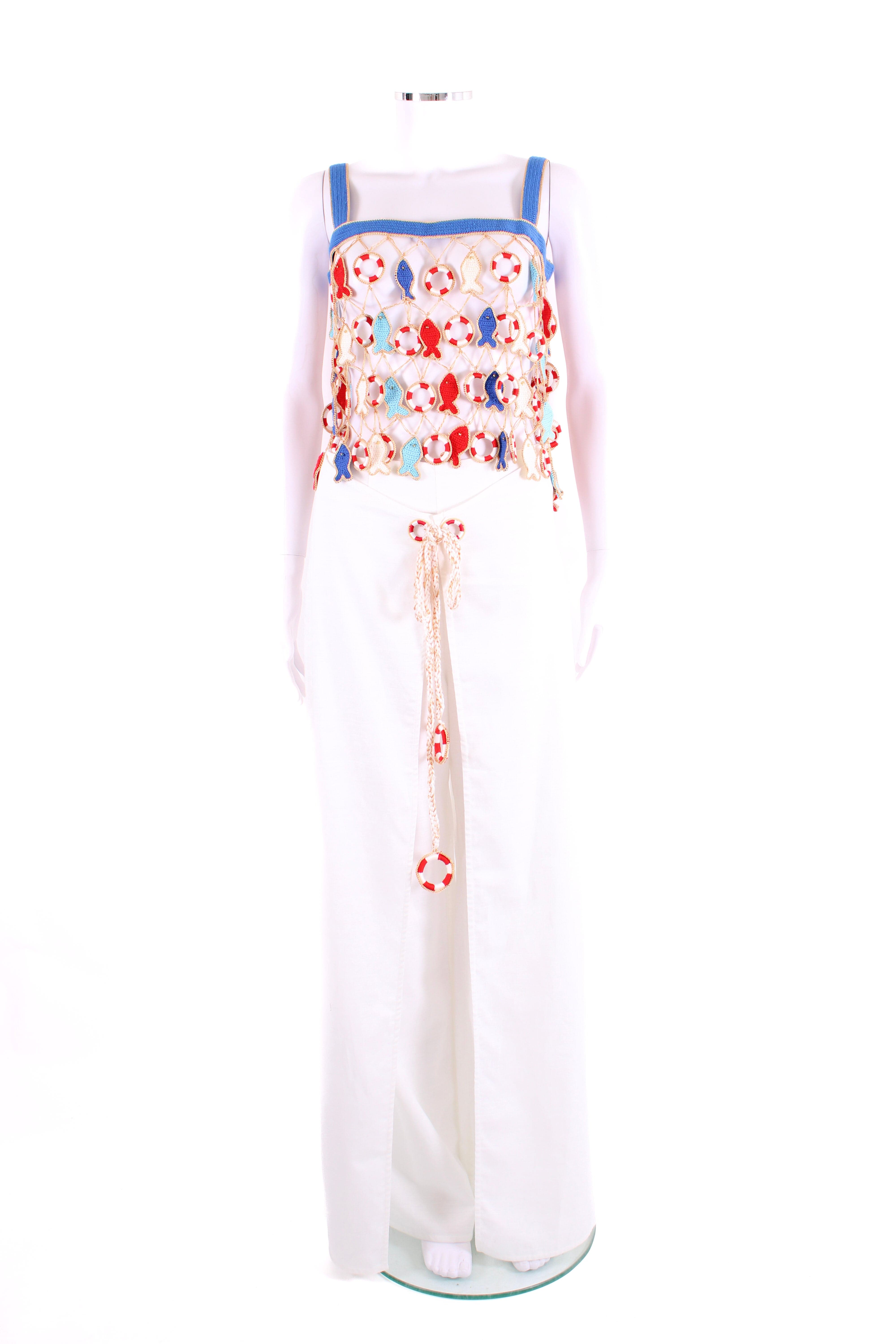 My Beachy Side My Beachy Side Poisson Crochet Top & Trousers Set Blue/ White M