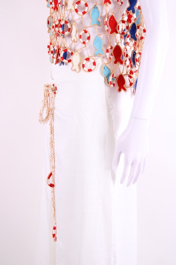 My Beachy Side My Beachy Side Poisson Crochet Top & Trousers Set Blue/ White M