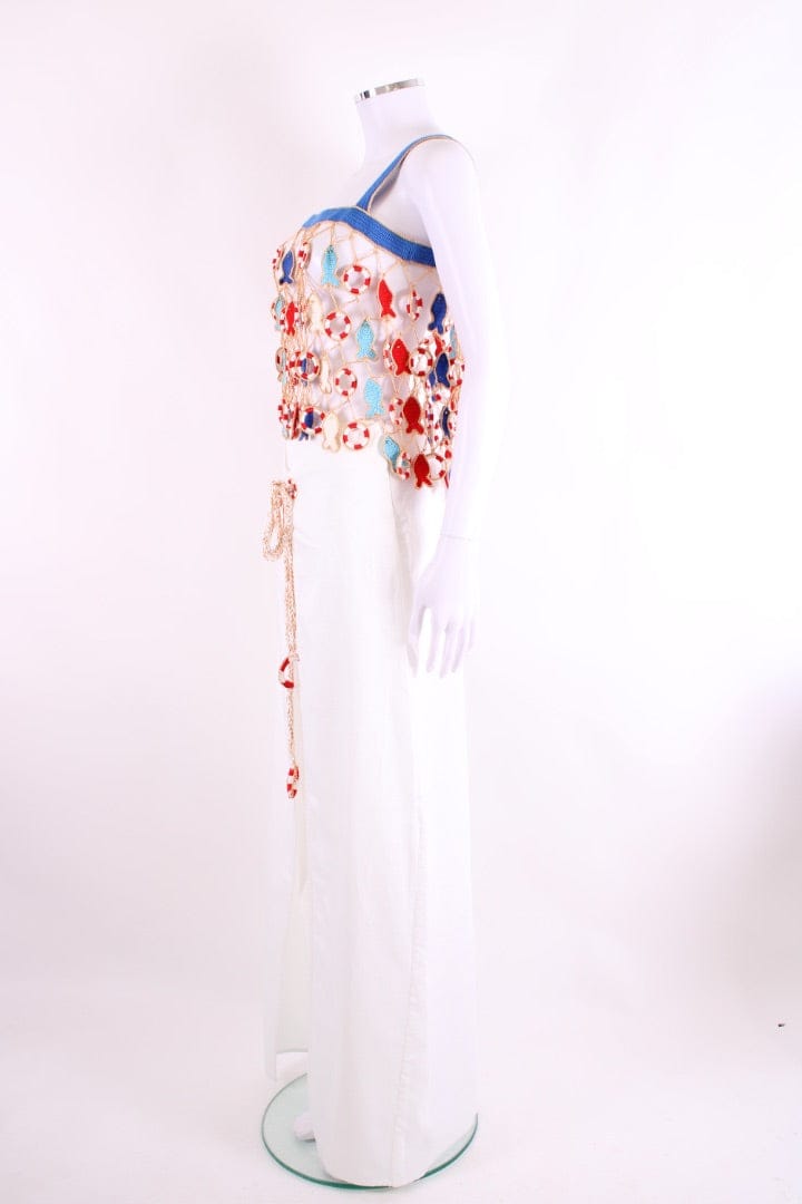 My Beachy Side My Beachy Side Poisson Crochet Top & Trousers Set Blue/ White M