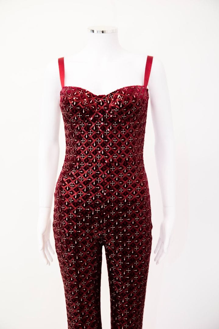 Nadine Merabi Nadine Merabi S/S Embroidered Sequin Jumpsuit Red/ White S