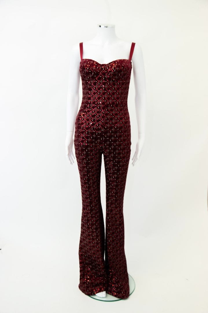 Nadine Merabi Nadine Merabi S/S Embroidered Sequin Jumpsuit Red/ White S