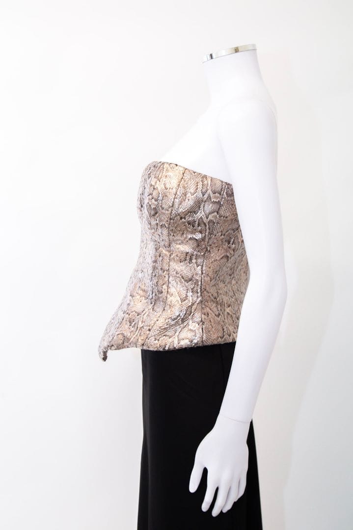 New Arrivals Ilkyaz Ozel New Arrivals Ilkyaz Ozel Snake Print Sequin Corset Beige 12
