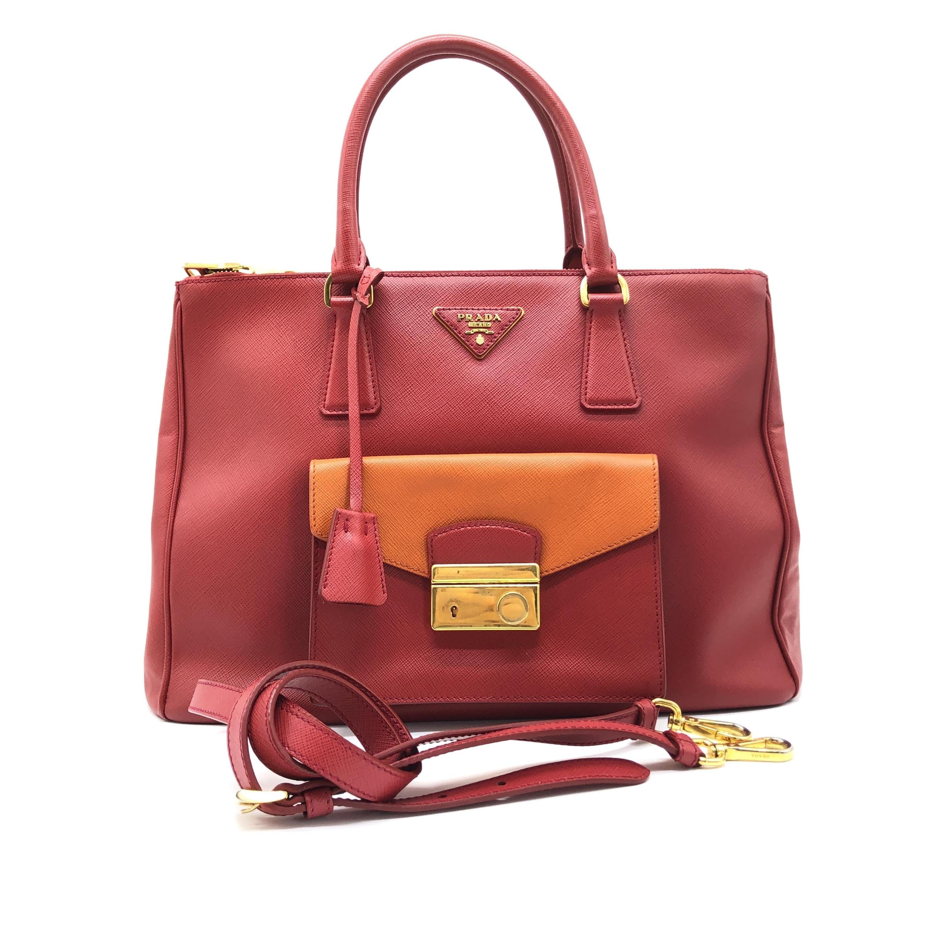 Prada Prada Bi-Color Saffiano 2way Lux Leather Tote C320925