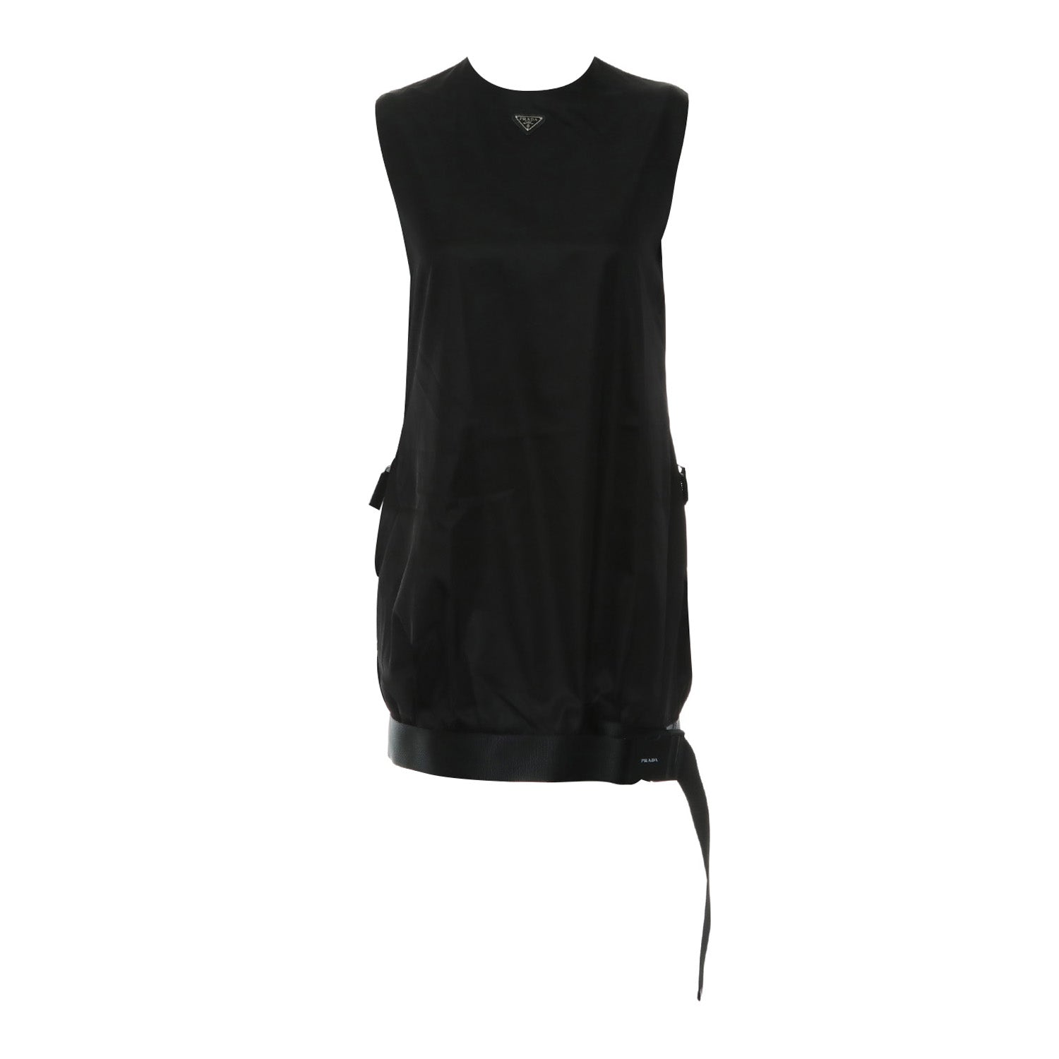Prada Prada Prada Re-Nylon Logo Gabardine Sleeveless Dress With Buckle Belt